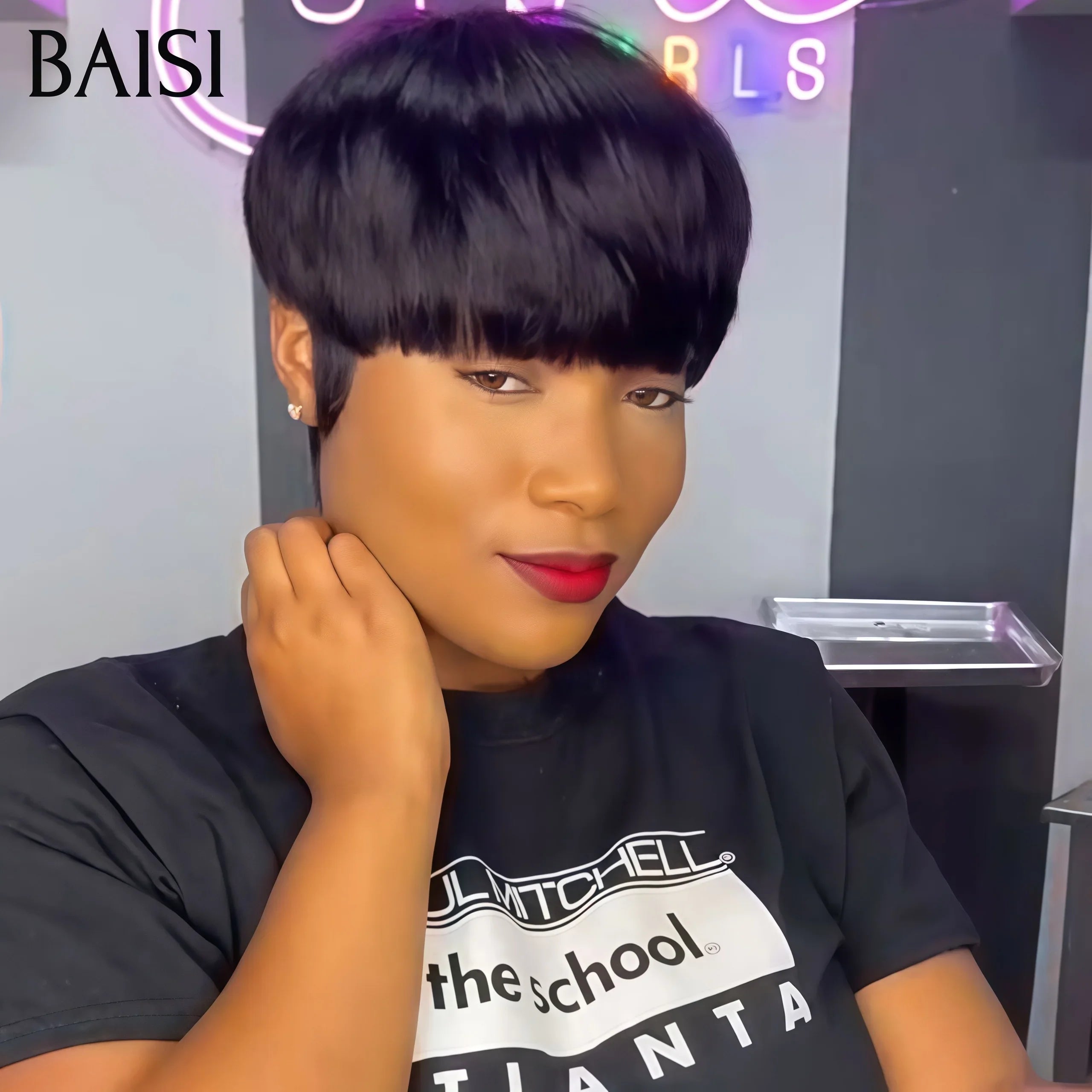 BAISI pixie wig Louise yes with lace 13X4 lace Body wave BLACK Mixed honey 22 inch 268€ or pixie without glue F-9188 100% human hair