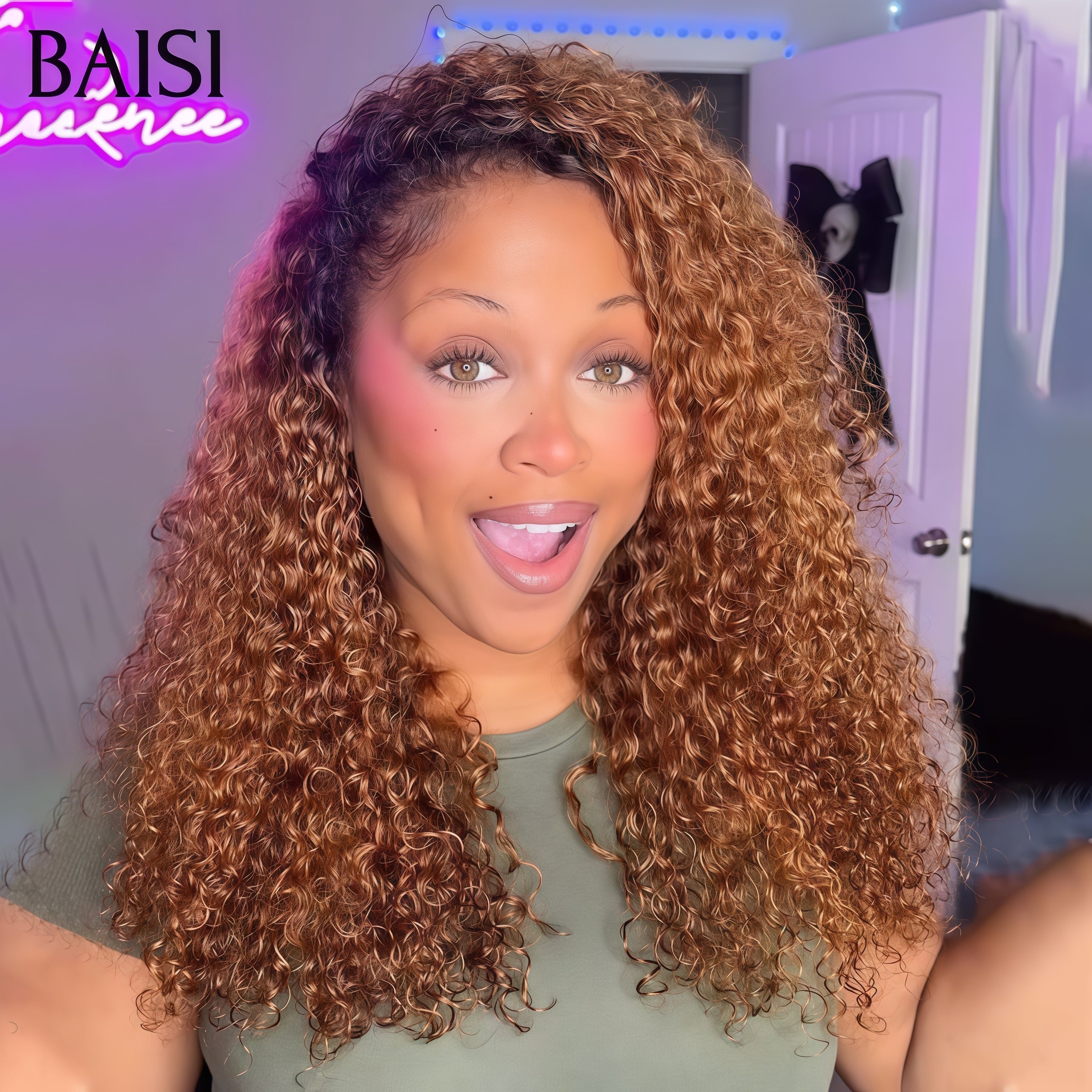 BAISI Peluca frontal de encaje 13x4 Onda profunda Negro Marrón 1B#4 Pre-arrancado No se necesita pegamento en cabello 100% humano