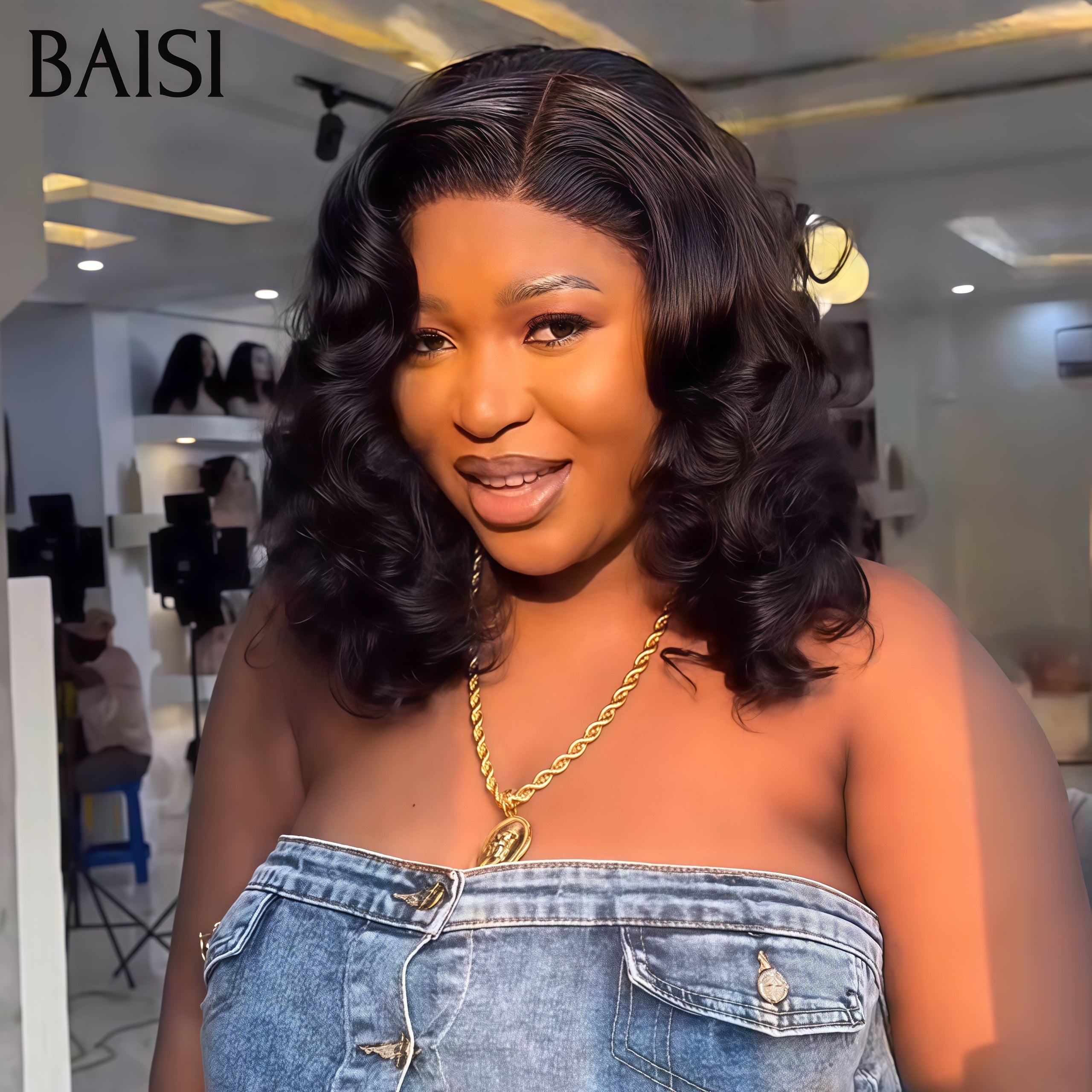 BAISI Perruque 5X5 bouclés Egg wave 79€ 250% haute densité en 100% Cheveux Humains BS60