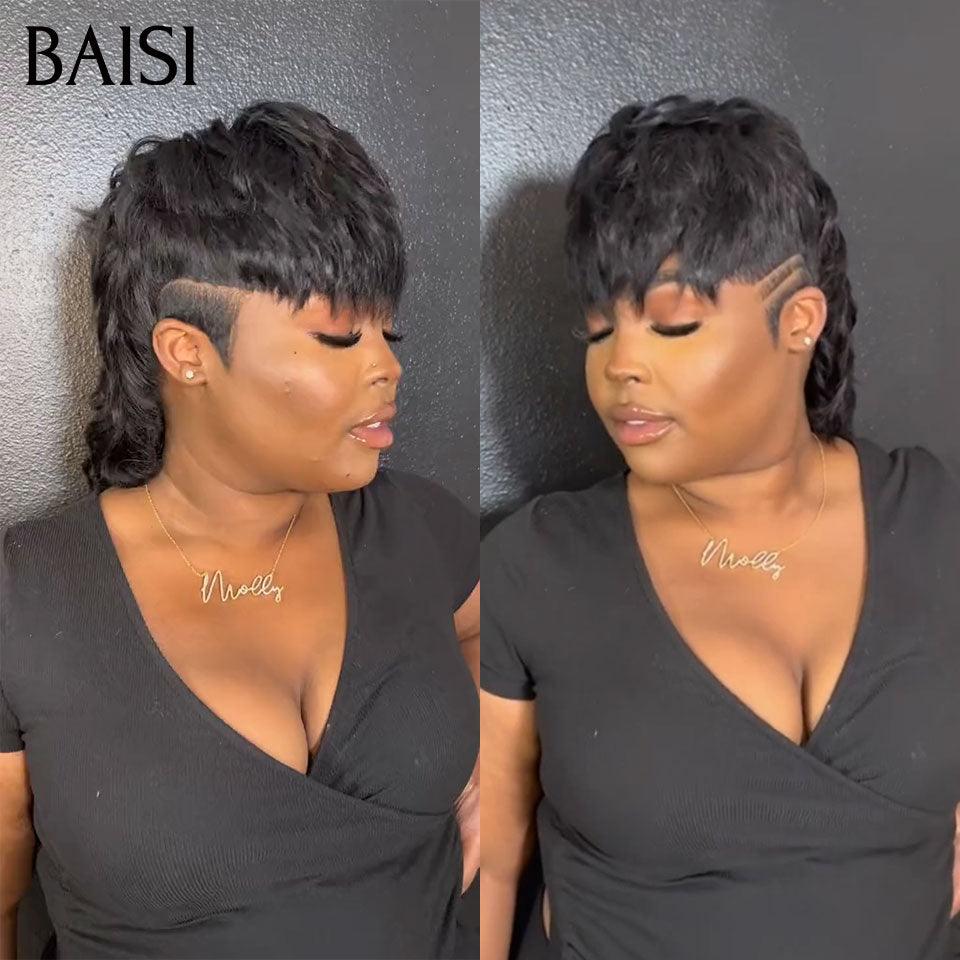 BAISI Perruque personnalisée coiffure ABDC et coupe et couleurs comme sur la photo 100% cheveux humains BS65