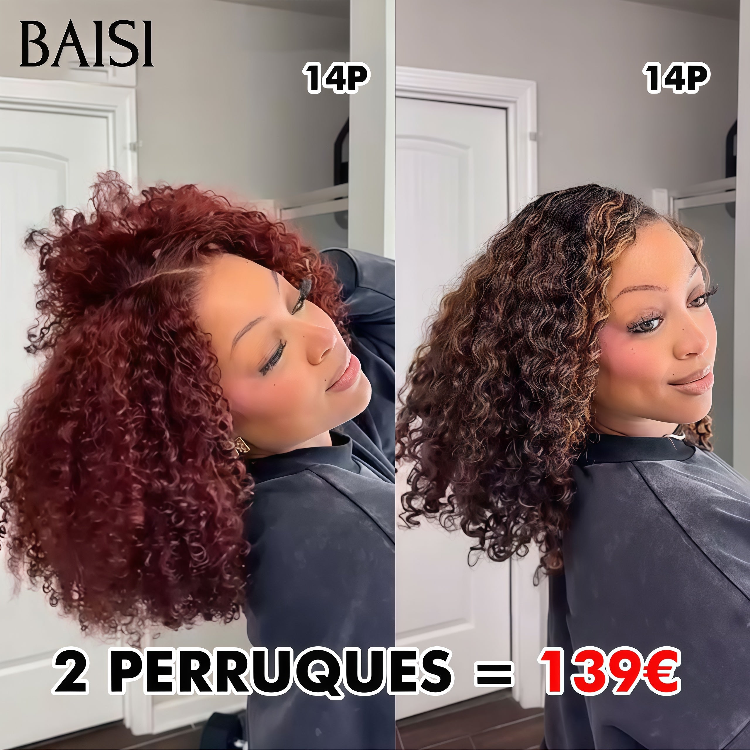 BAISI 2 Perruques 139€ lace Frontale En Couleur 99J# et Mixte en 100% vrais cheveux humains Moitié Prix mp50