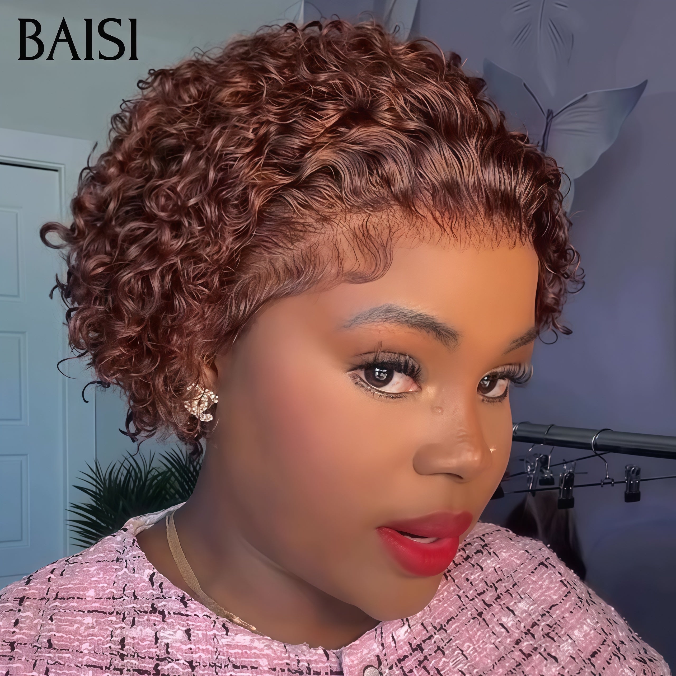 BAISI 13X4 lace pixie curly wave Marron 56€ ou afro curly 98€ Perruque en Couleur 33# en 100% Cheveux Humains FR38
