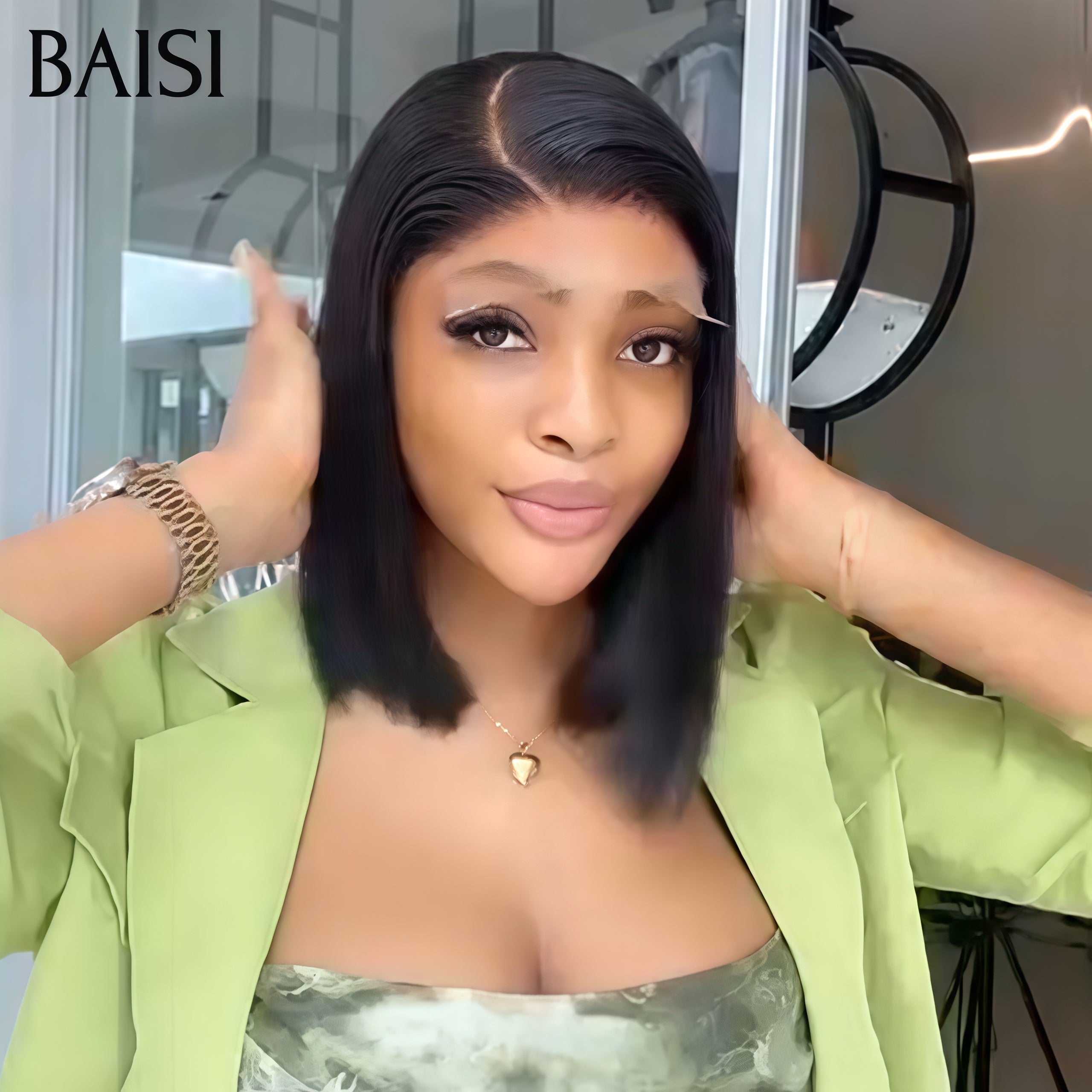 BAISI 4X4 closure Bob Perruque Naturelle Lisse 8 pouce 69€ 200% Densité en 100% Cheveux humains