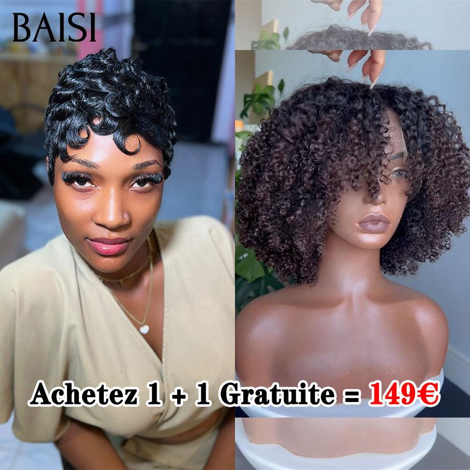 BAISI Achetez 1 + 1 Gratuite = 149€ pixie #9012 et curly wave 13X4 lace marron ou vente flash 4 perruques en 100% vrais cheveux humains 200 euro