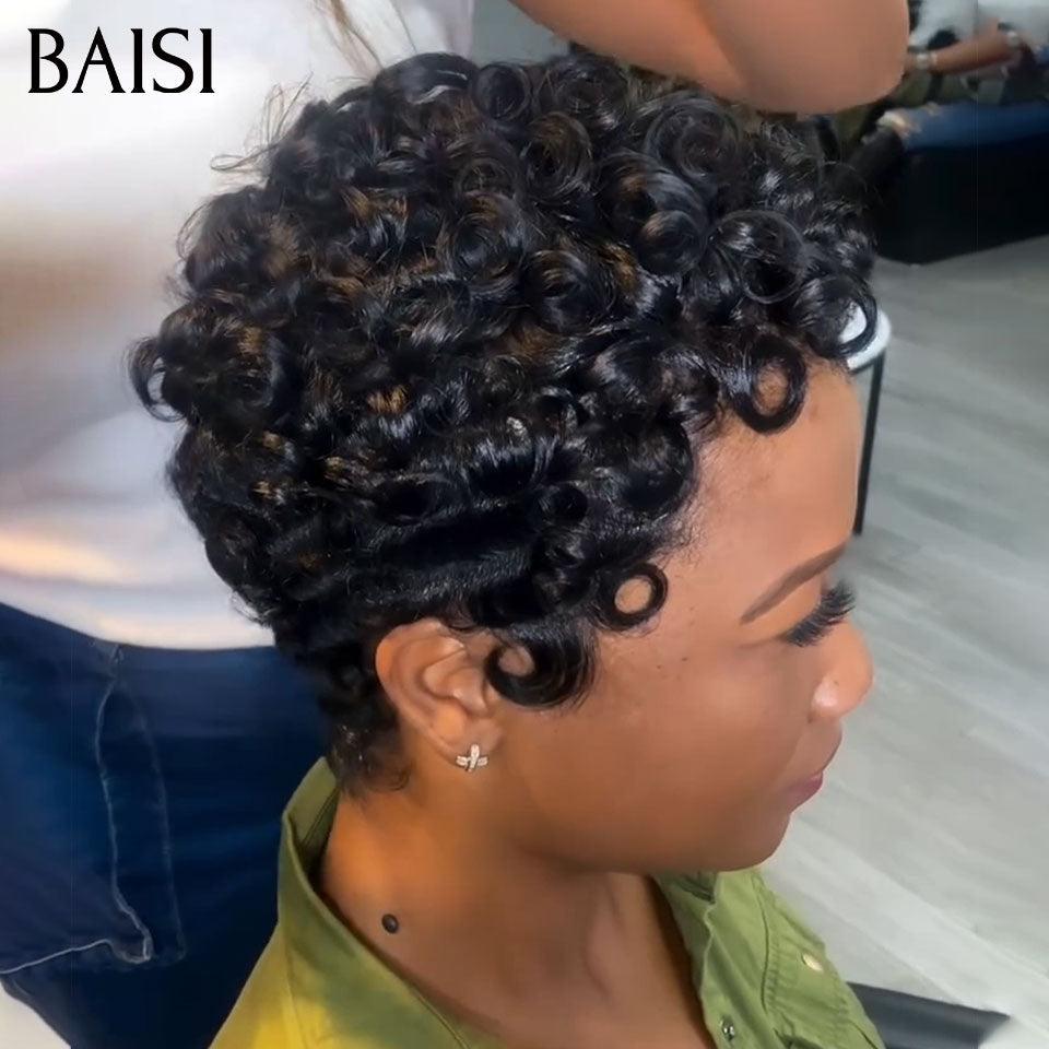 BAISI Buy at least 2 wigs at factory supplier price 1 curly in color 4T30# 66€ or 2 pixie finger wave wigs in Orange and Purple or BLACK (No Code Needed)