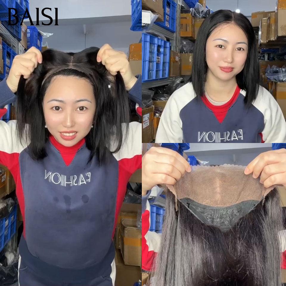 BAISI 13X4 Perruque Bob Lisse 10 Pouces 79€ En Noir Pré-plucked Pas Besoin de Colle en 100% Raw Hair Lace déjà couper ou 4X4 lace water wave 14 pouces BS65