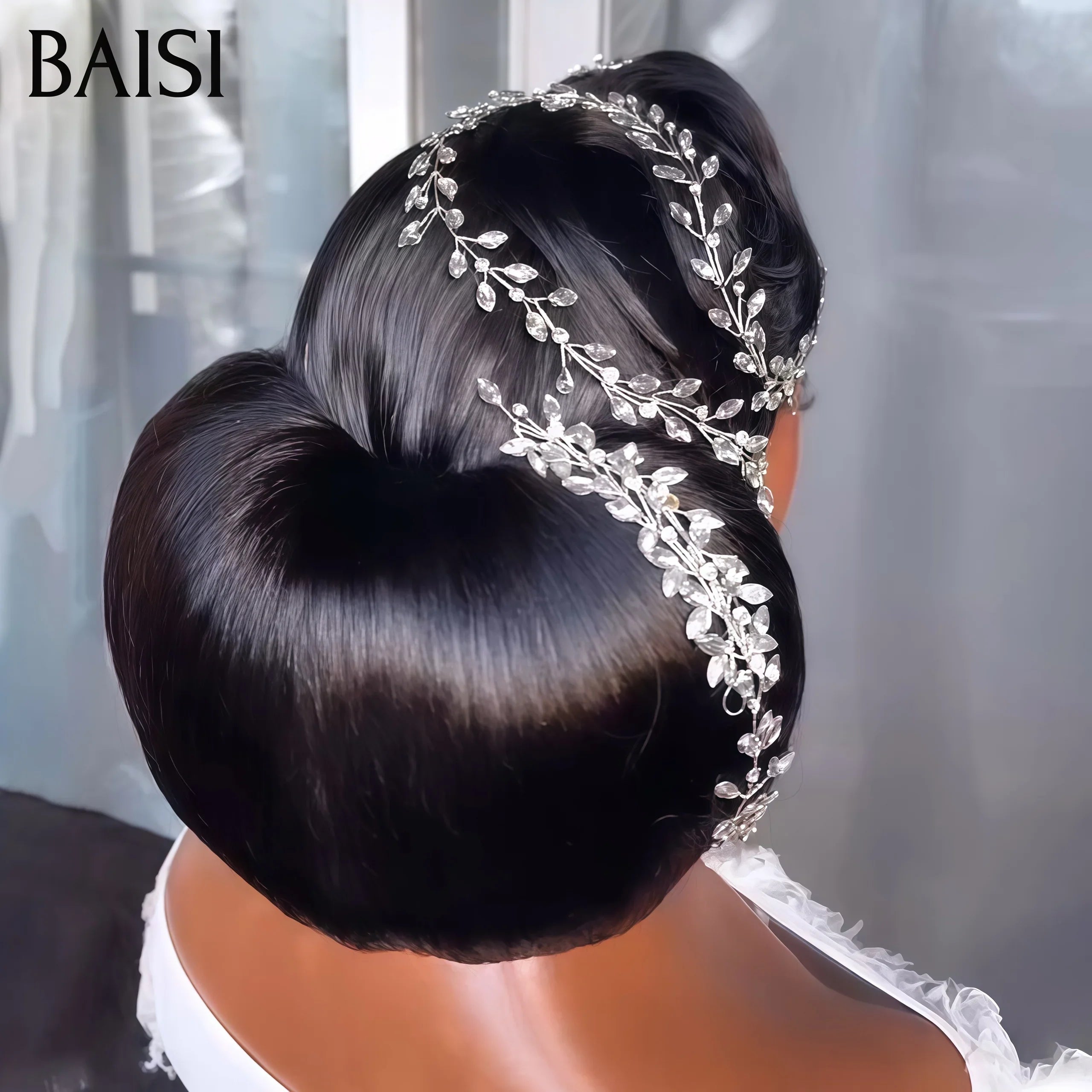 BAISI Coiffure de luxe Lola Perruques Mariage noir Prête à porter chignon et personalisation comme sur la vidéo 100% identique avec lace frontale événement spécial BS120