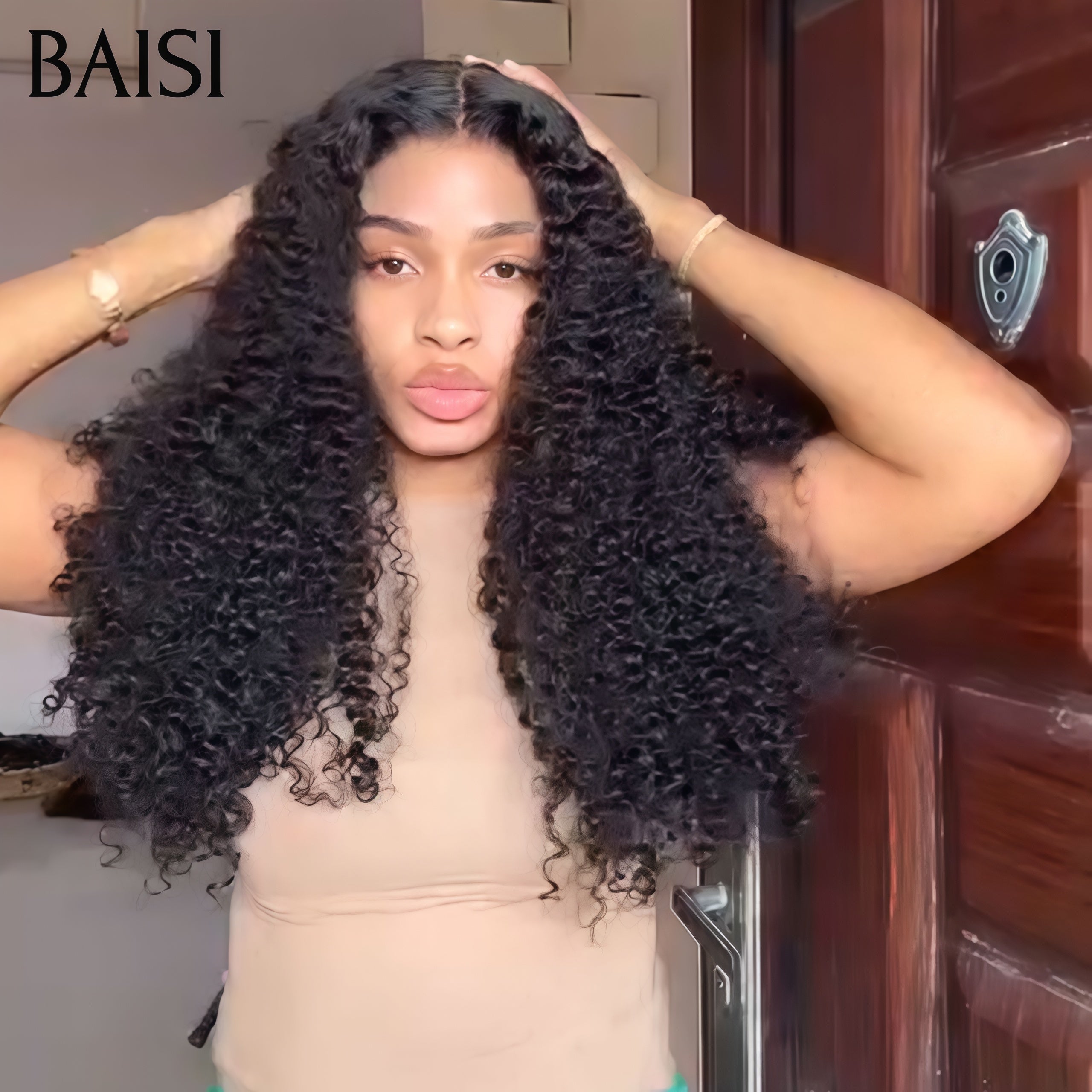 BAISI closure 4X4 lace perruque Curly wave promotion en 100% cheveux humains