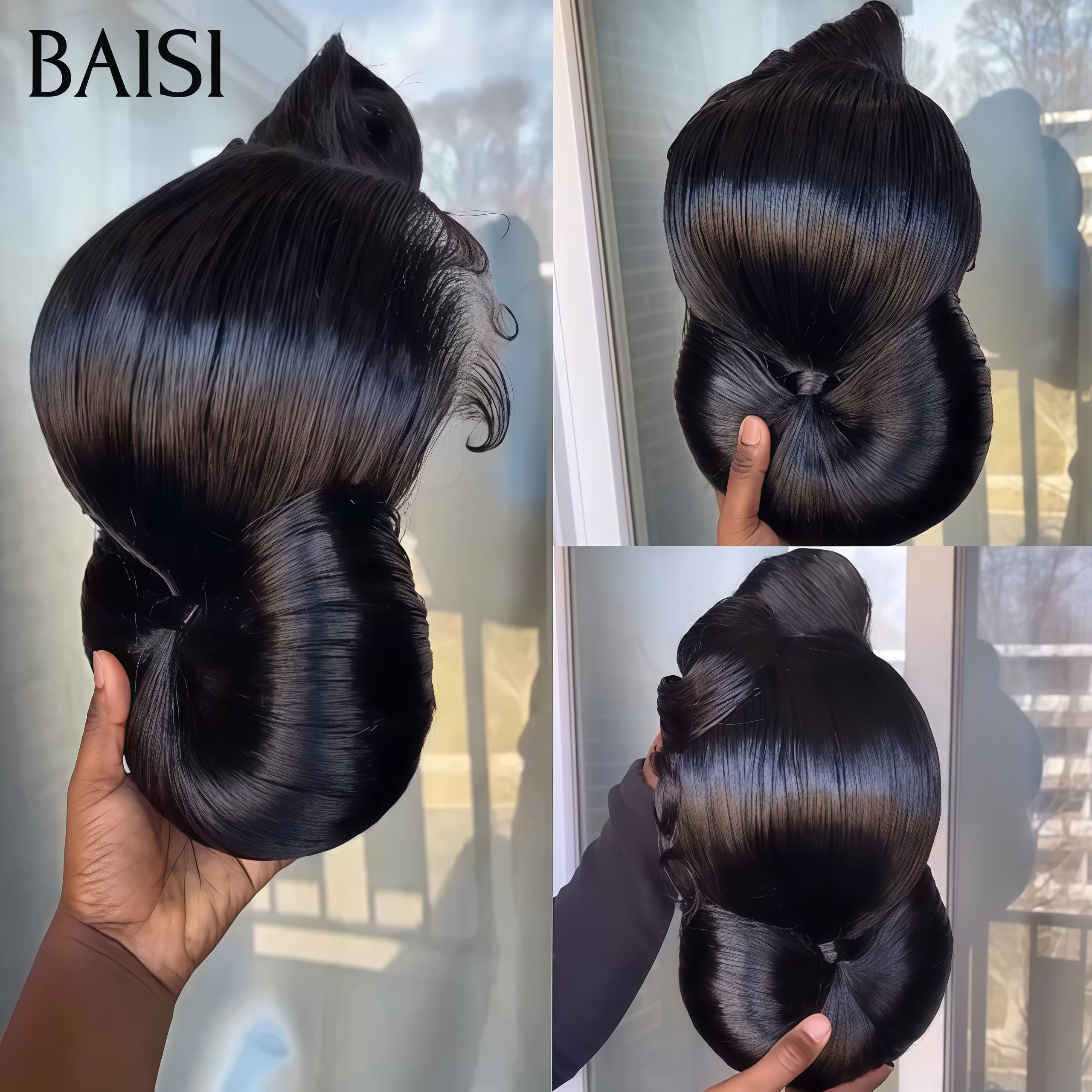 BAISI Coiffure de luxe Afra Perruques Mariage noir Prête à porter chignon et personalisation comme sur la vidéo 100% identique avec lace frontale événement spécial VIP100