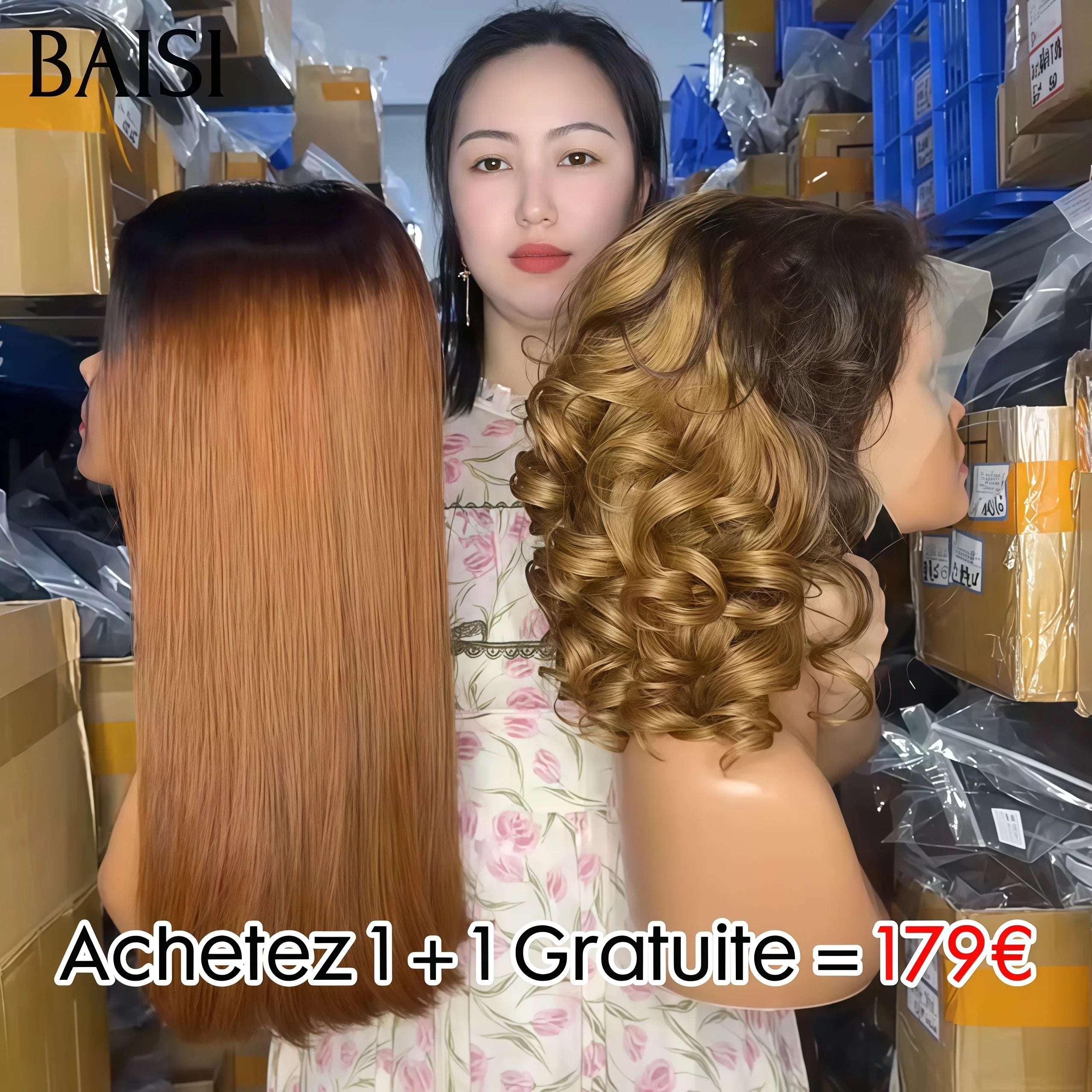 BAISI Achetez 1 + 1 Gratuite = 179€ lisse 1BT4# et 13X4 bouclé wave 14 pouces ou 1 Acheté + 1 Gratuit = 109€ Perruque 13X4 lace pixie et 4X4 bob lisse 8 pouces en 100% vrais cheveux humains BS60
