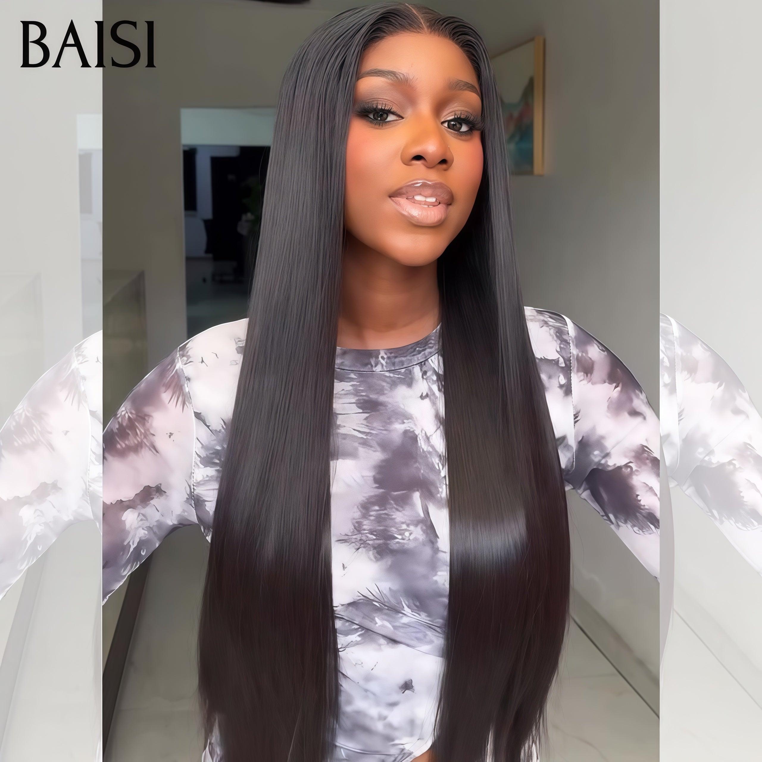 BAISI 13x6 Frontal Perruque Lisse 8-30 Pouce Pré-plucked Pas Besoin de Colle en 100% Raw Hair Lace déjà couper B