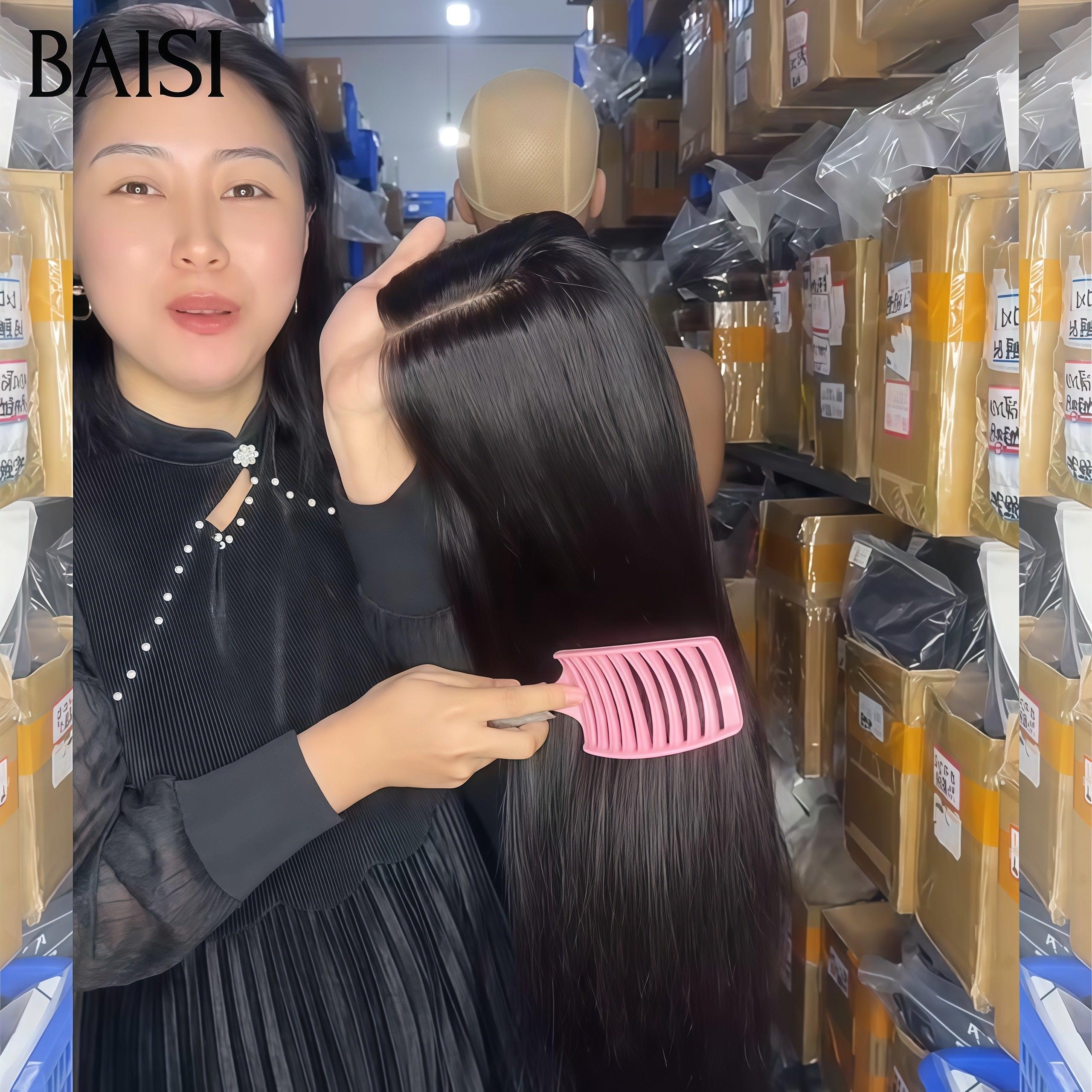 BAISI Perruques de Luxe 100% Viêtnam Hair 2X6 Lace 18 Pouces 198€ 250% densité ou 4X4 lace Lisse Perruque Noir Lisse 100% Cheveux Humains