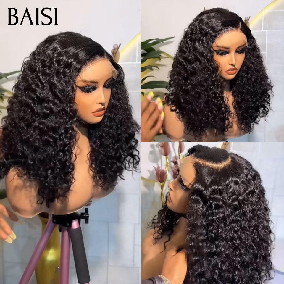 BAISI 4X4 lace water wave 14 Pouces et 13X4 Perruque 16 Pouces en Couleur blanche au queue grise somble grosse boucles sans colle En 100% Vrais Cheveux Humais Code : BS120