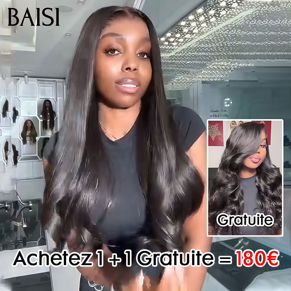 BAISI Achetez 1 + 1 Gratuite = 180€ 13X4 lace frontal body wave 20 pouces ou Achetez 1 + 1 Gratuite = 170€ Perruque en 100% vrais cheveux humains