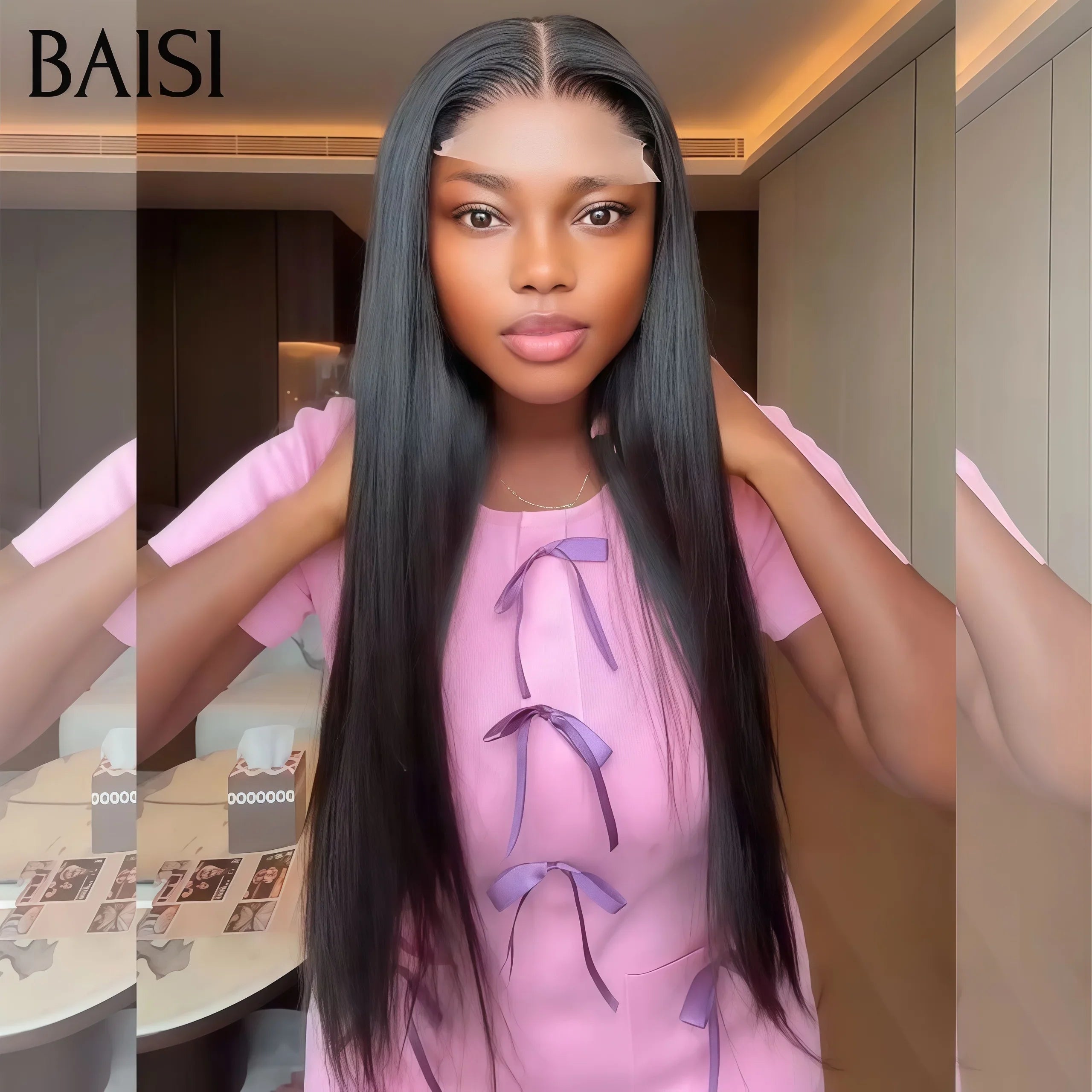 BAISI lace closure 4X4 perruque 99€ Lisse 18 Pouces 100% Raw Hair ou 2x6 lace Lisse de luxe 250% densité 18 pouces en 100% cheveux humains