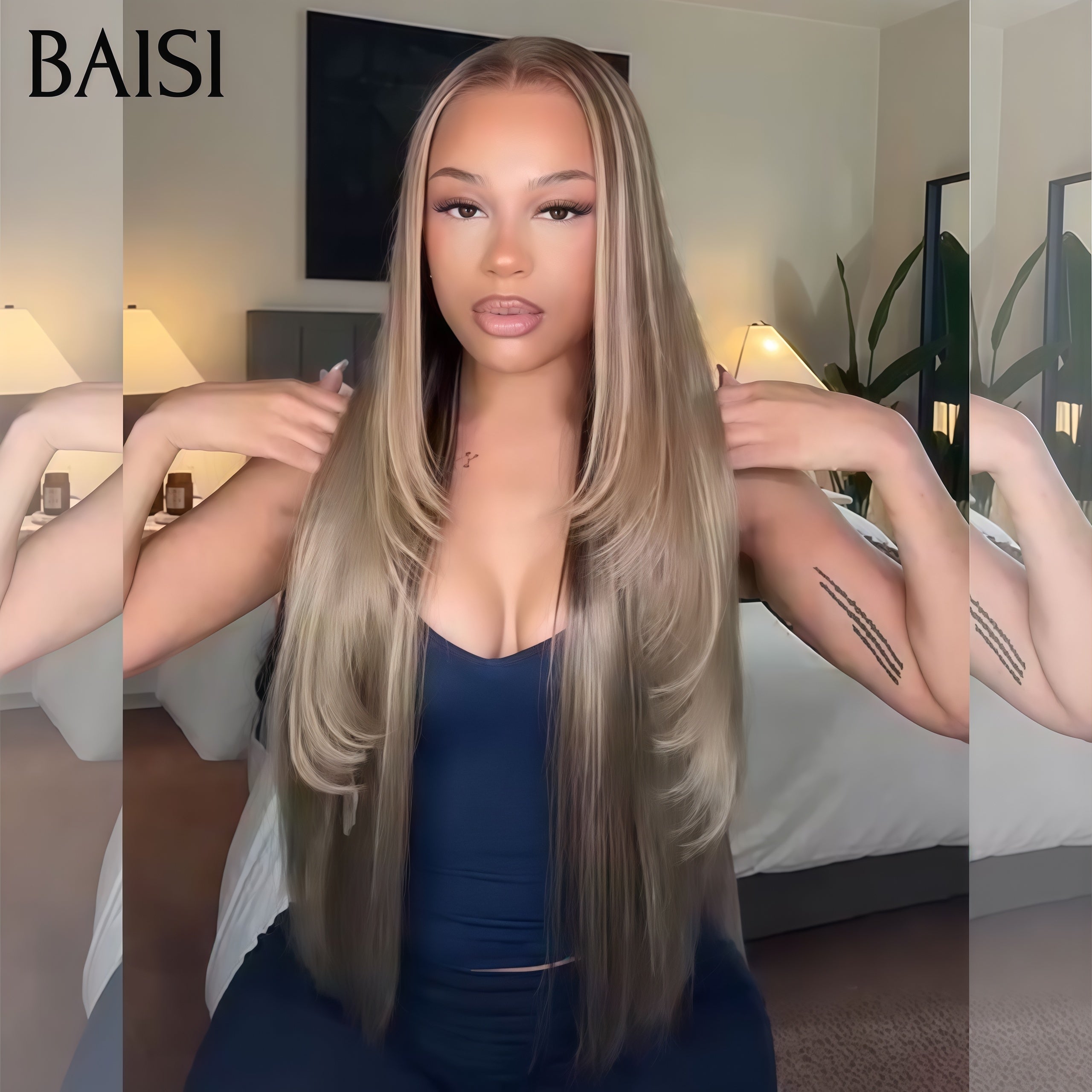 Parrucca liscia BAISI 13X4 colore castano a metà prezzo in 24 ore 176€ in capelli veri al 100%