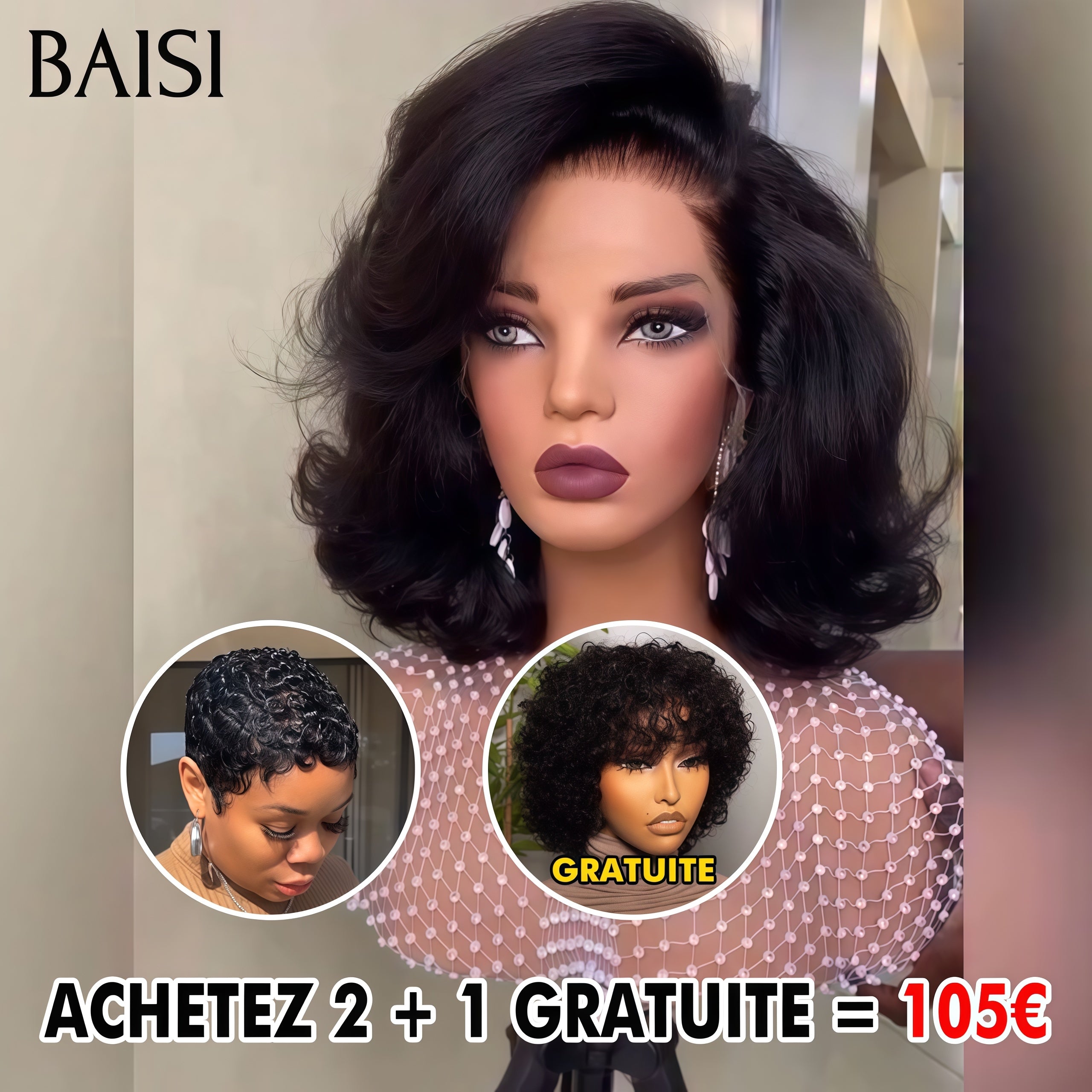 BAISI Peruca combinada 3 perucas a bom preço