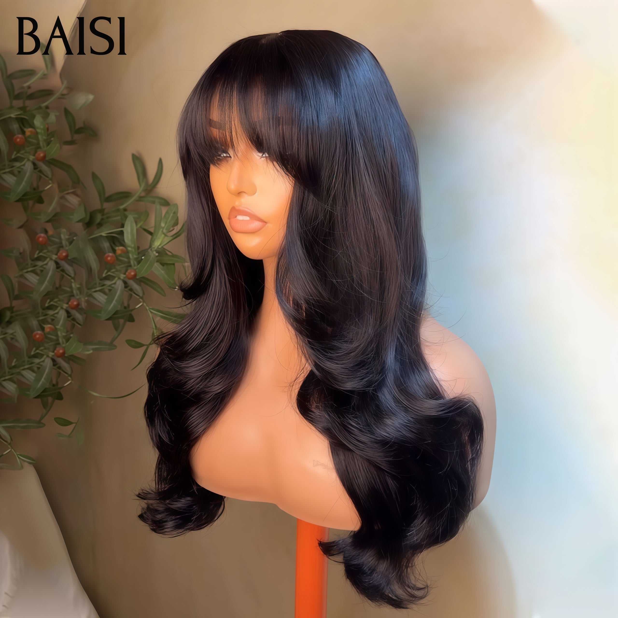 Peruca onda corporal BAISI com franja de 18 polegadas na cor preta +1 FERRO em cabelo 100% humano real Código: BS120