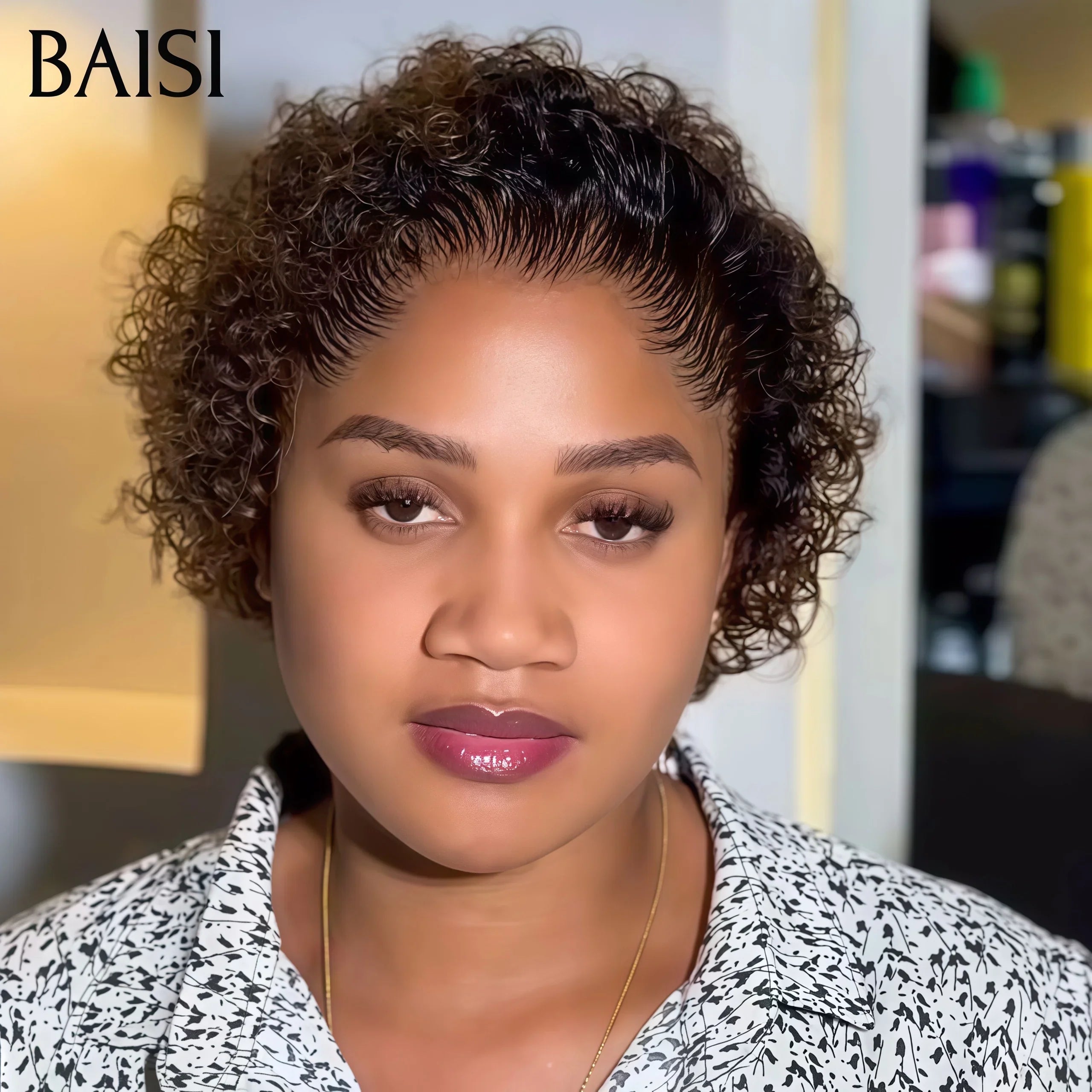 BAISI Pixie Cut Lace Frontal 13x4 Curly noir 65€ ou orange 350# 66€ en 100% Vrais Cheveux Humains D-048