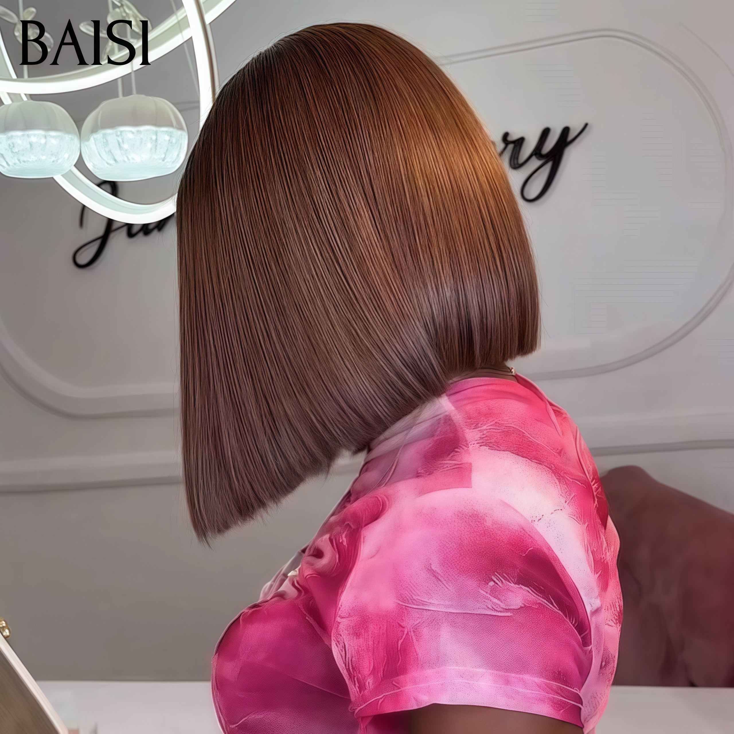 BAISI 1 Perruque + 1 Peigne Electrique gratuite = 85€ 13X4 lace frontal Lisse bob marron En 100% Vrais Cheveux Humains FR20