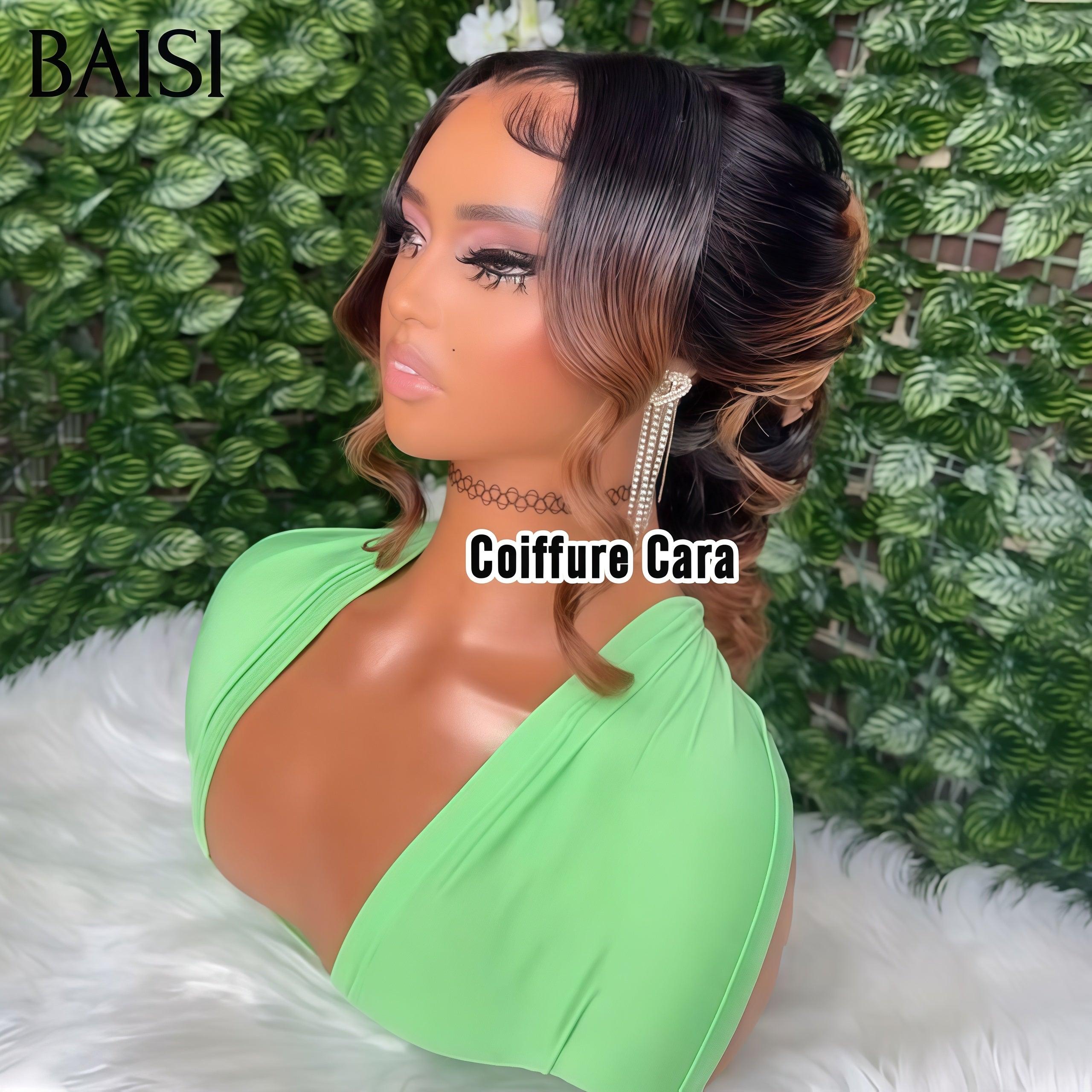 BAISI Coiffure de luxe Cara Perruques Mariage Prête à porter chignon et personalisation comme sur la vidéo 100% identique avec lace frontale pour mariage ou événement spécial en couleur 1B/4# VIP100