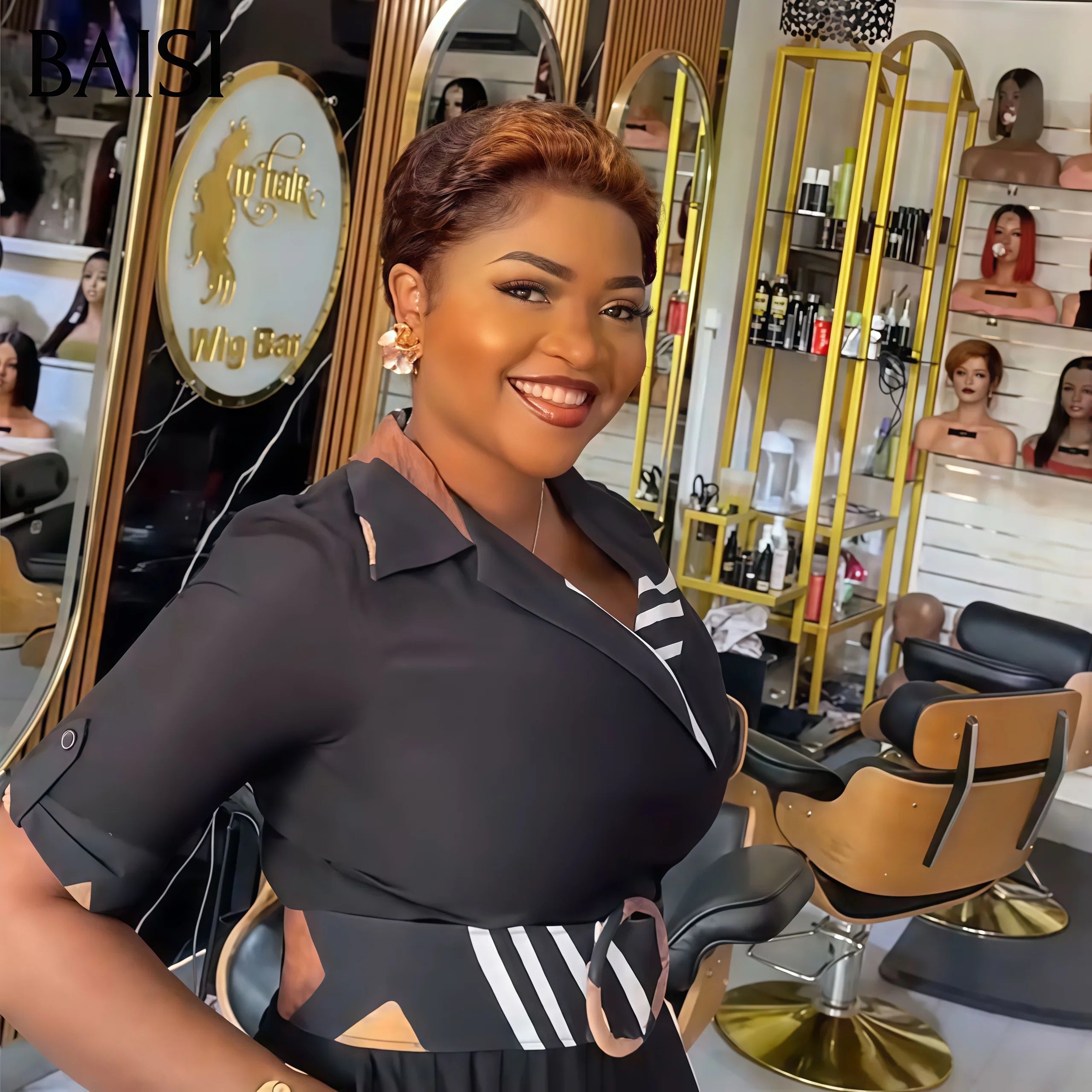 BAISI Acquista almeno 2 parrucche al prezzo di fabbrica fornitore 13X4 lace pixie in colore Marrone Misto o 4X4 Closure Parrucca Naturale Riccia 200% Densità