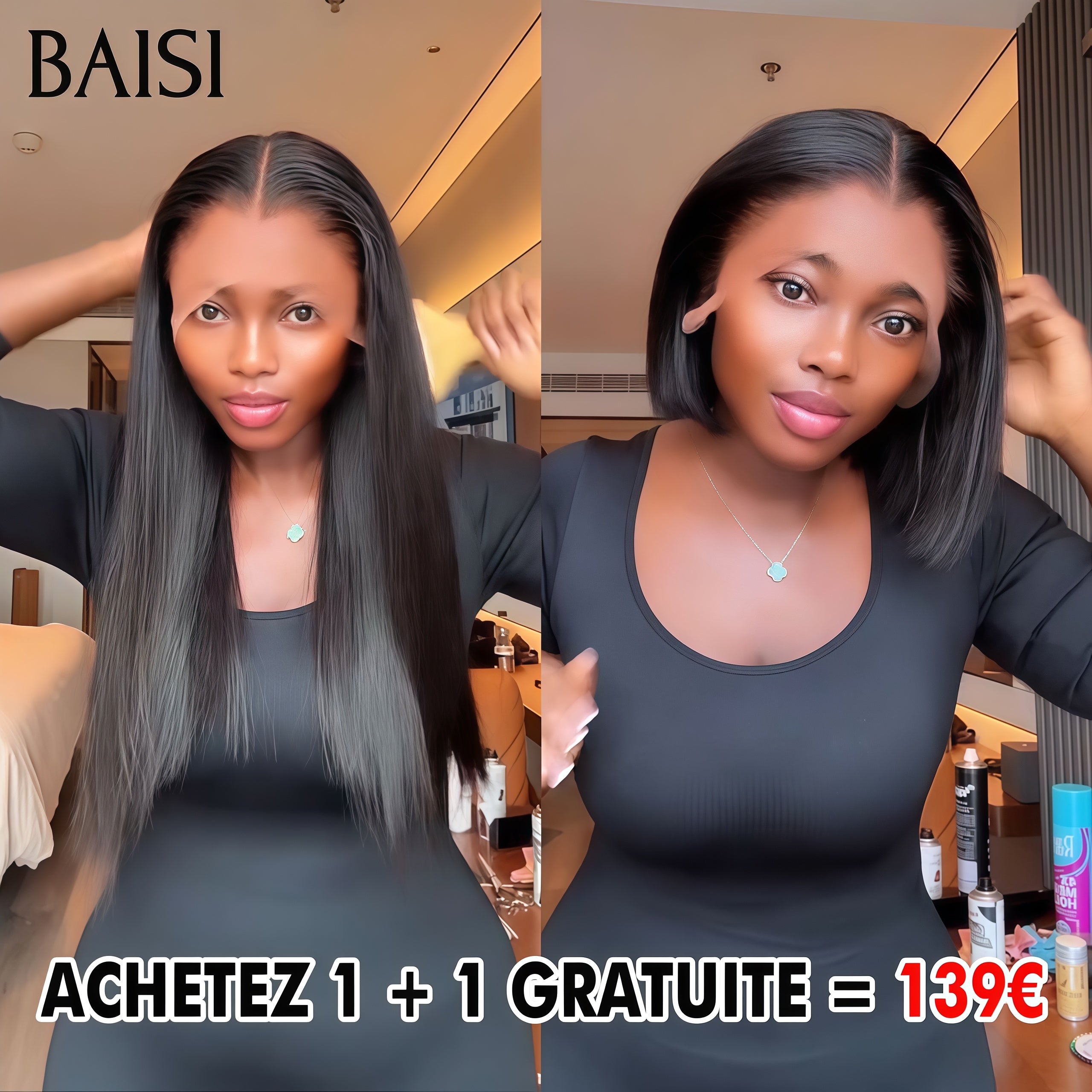 BAISI 2 Parrucche €311 metà prezzo Senza colla Facile da indossare in capelli veri al 100% Pizzo già tagliato