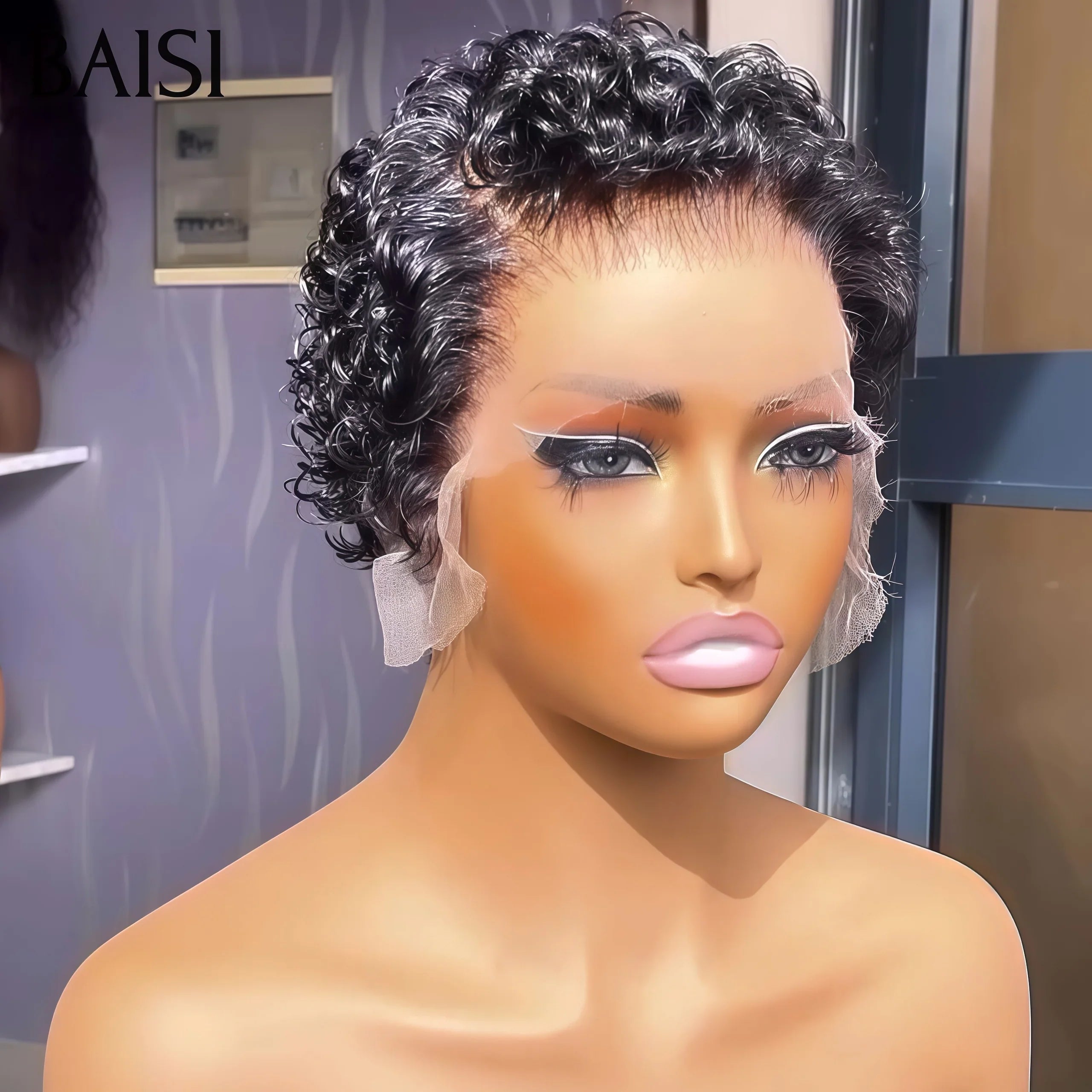 BAISI 13x4 Frontal Perruque Bob Curly 59€ En 100% Vrais Cheveux Humais