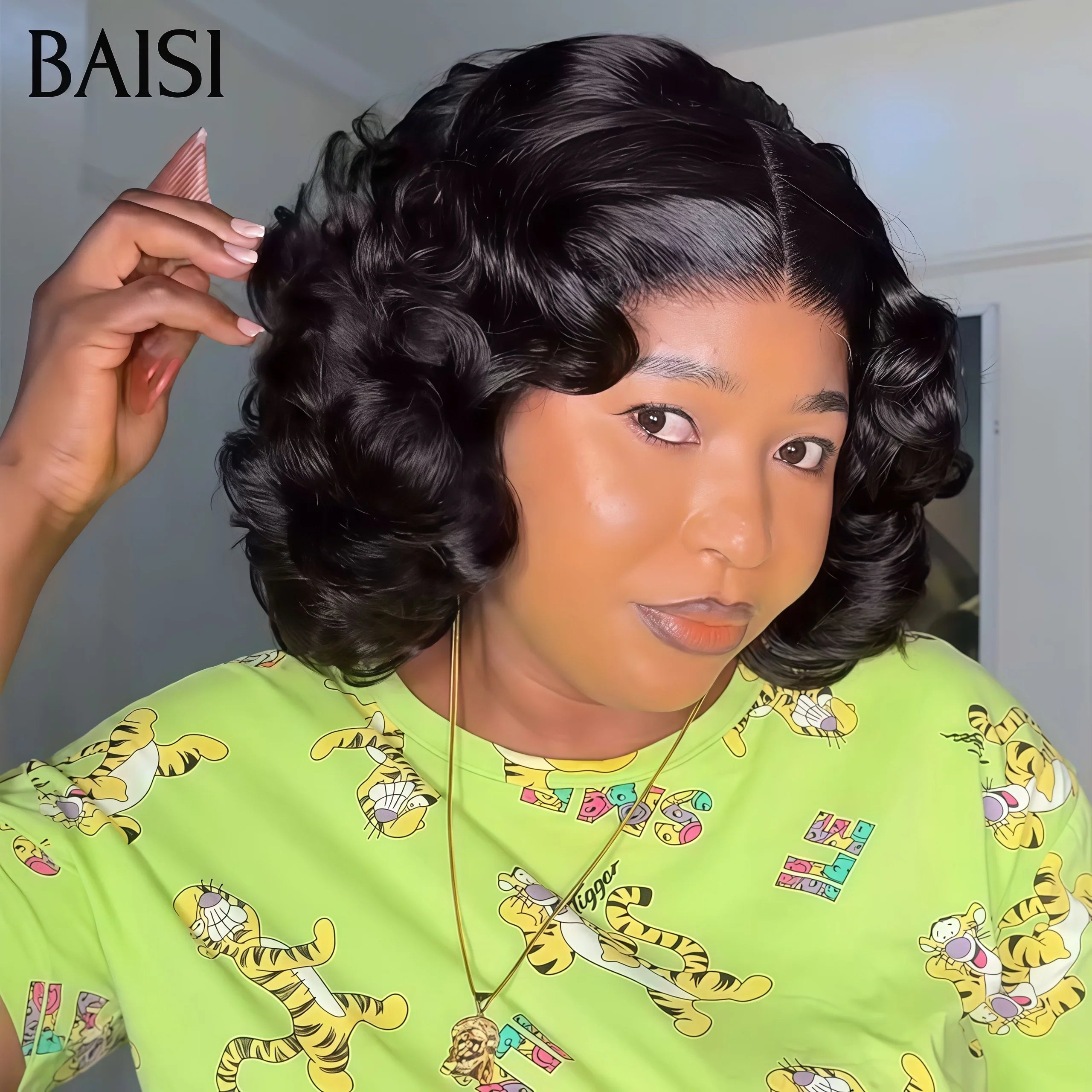 BAISI Promo bouclés 74€ LOT de 2 perruques à moitié prix 150€ avec 4X4 lace curly wave 14 Pouces et egg wave 10 pouces en 100% cheveux humains FR20