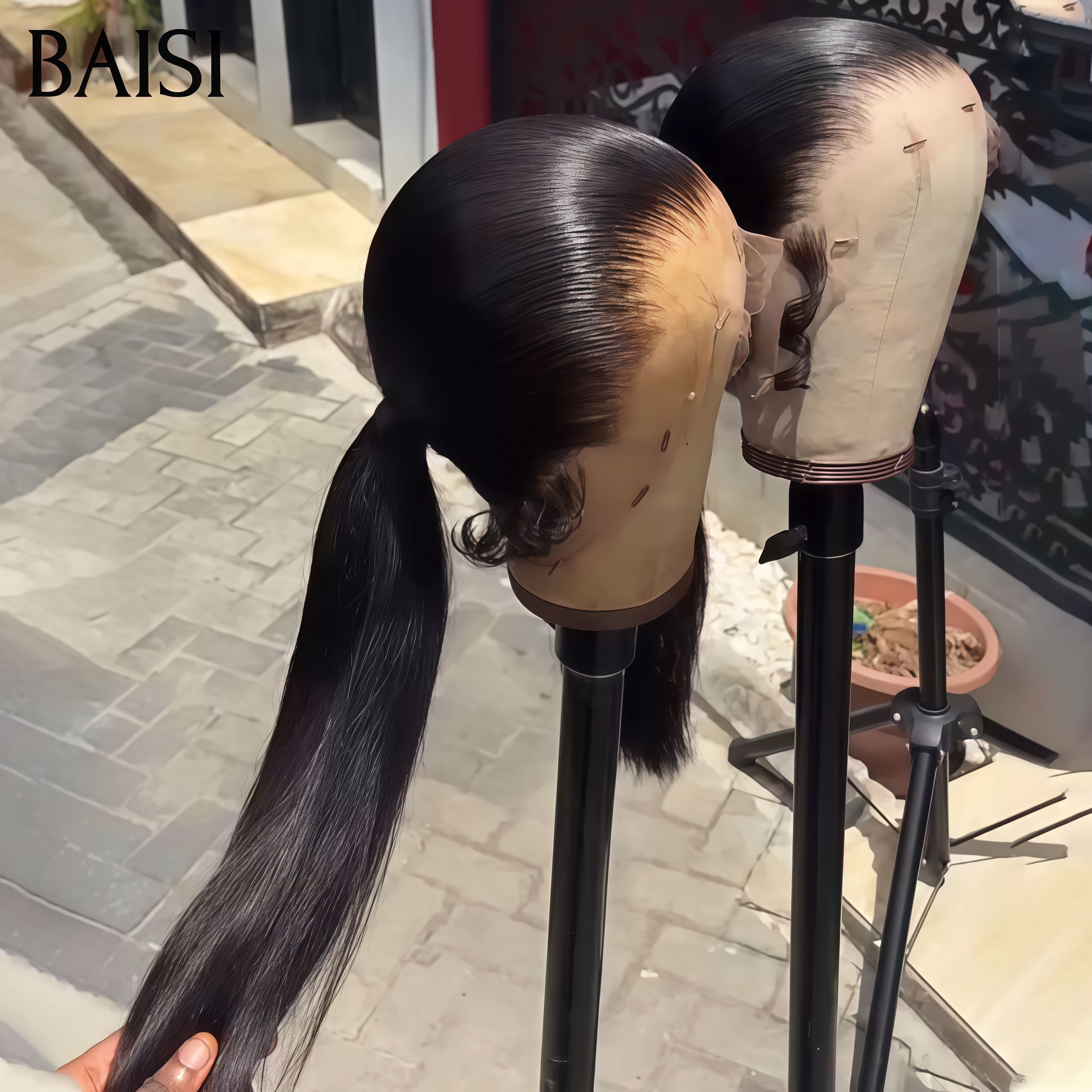 BAISI 13X4 lace frontal 20 pouces 1 Perruque + 1 Peigne Electrique gratuite = 119€ Frontal Perruque Lisse En Haut De Gamme En 100% Raw Hair VIP100