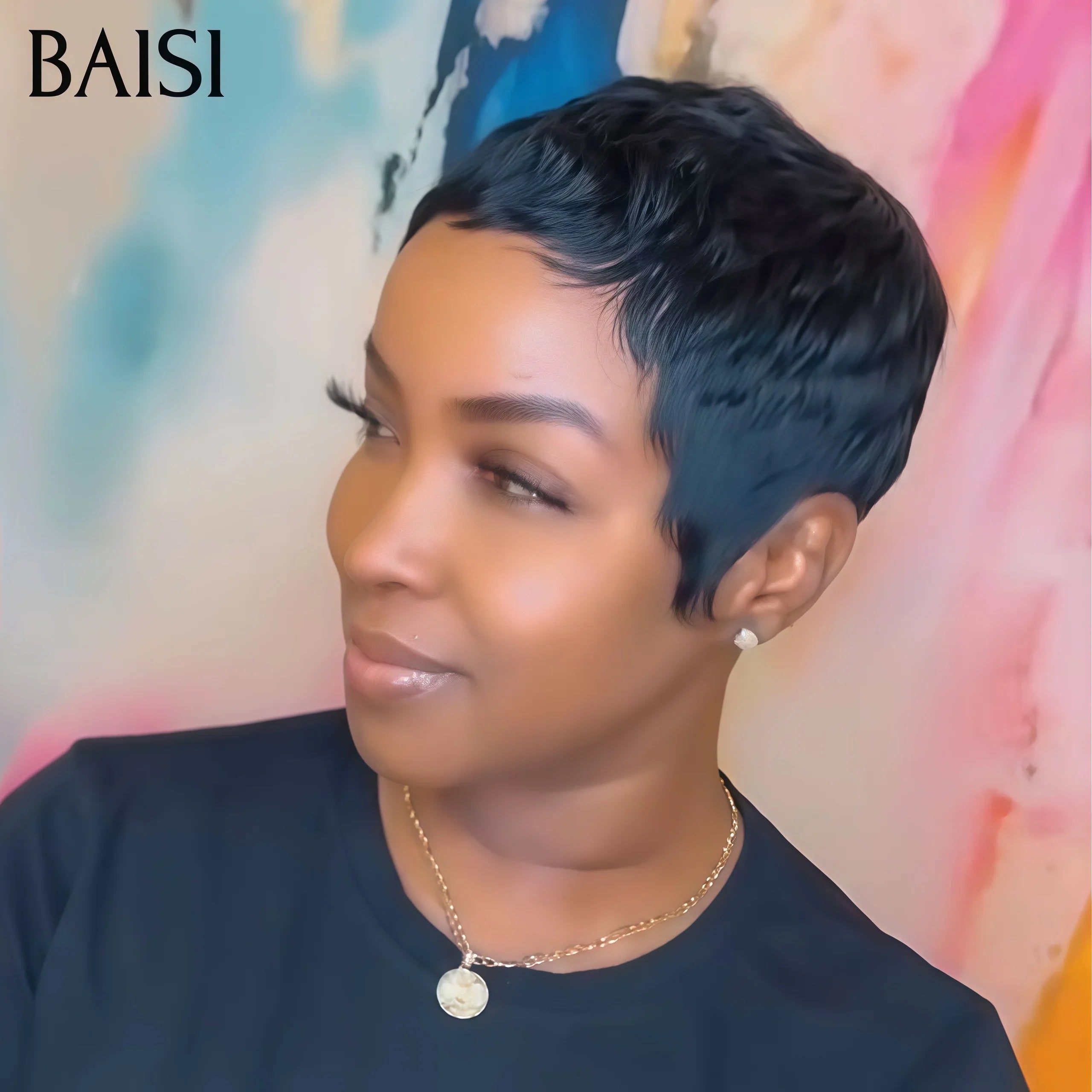 BAISI Offre Flash 37€ Petite coupe #026 en Couleur nior pixie 60€ Mix Miel 1B#27# 1087 fabriqué à la machine 100% Cheveux Humains