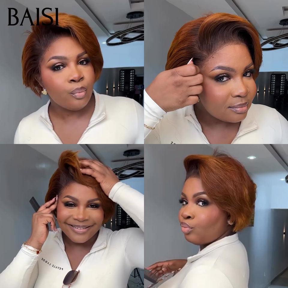 BAISI Perruque Bouclée Deep Wave avec Frange 12 Pouces en Couleur noir 102€ ou 13X4 lisse marron 89€ En 100% Vrais Cheveux Humais Code : BS120