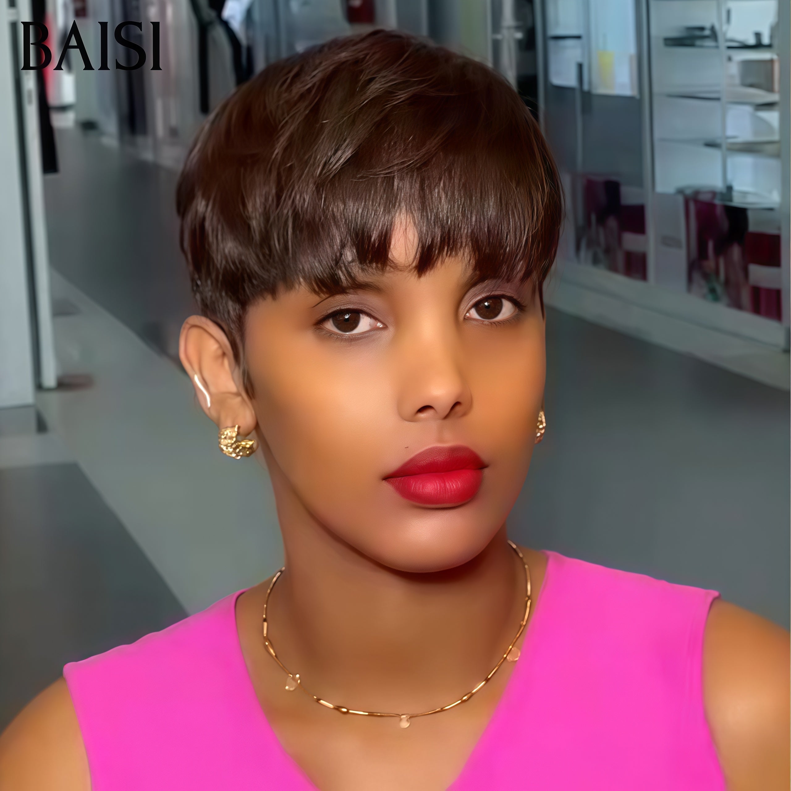 BAISI Achetez 2 perruques minimum au prix d'usine fournisseur pixie perruque sans lace Marron ou T PART LACE PERRUQUE BOUCLÉE CURLY EN 100% CHEVEUX HUMAINS EN 3 COULEURS (Pas Besoin de Code)