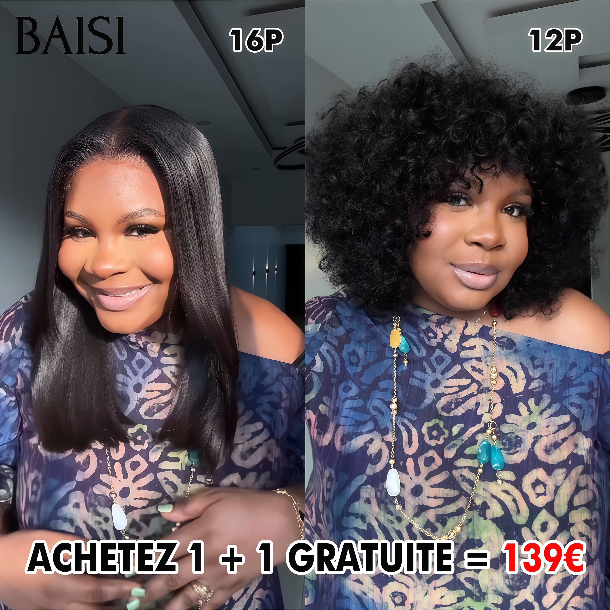 BAISI vente flash Achetez 1 + 1 Gratuite = 139€ Sans Colle Facile à Porter 12 pouces et 4x4 lace lisse 16 pouces en 100% vrais cheveux humains