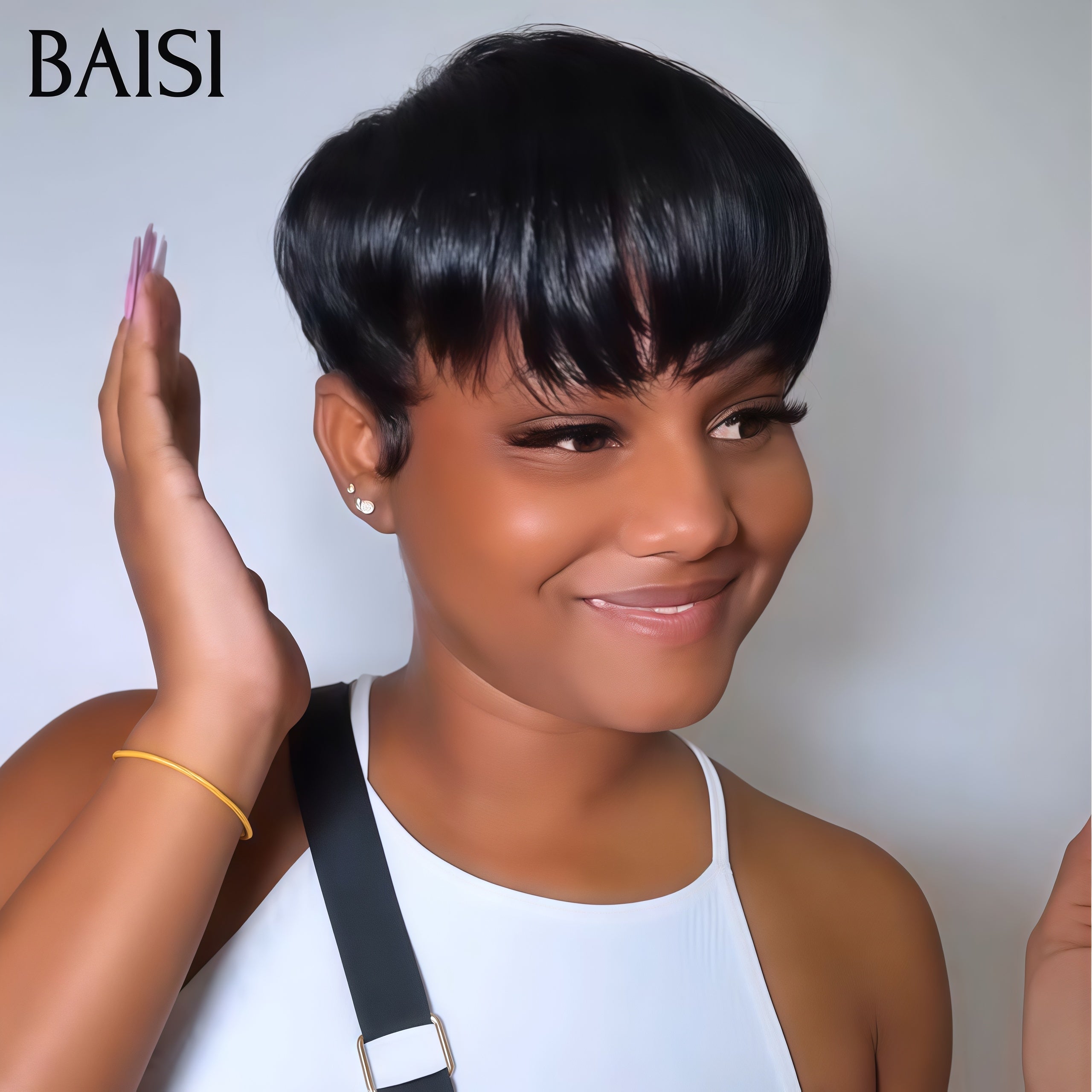 BAISI Achetez 2 perruques minimum au prix d'usine fournisseur pixie NOIR ou Nicole petite coupe fabriqué à la machine (Pas Besoin de Code)