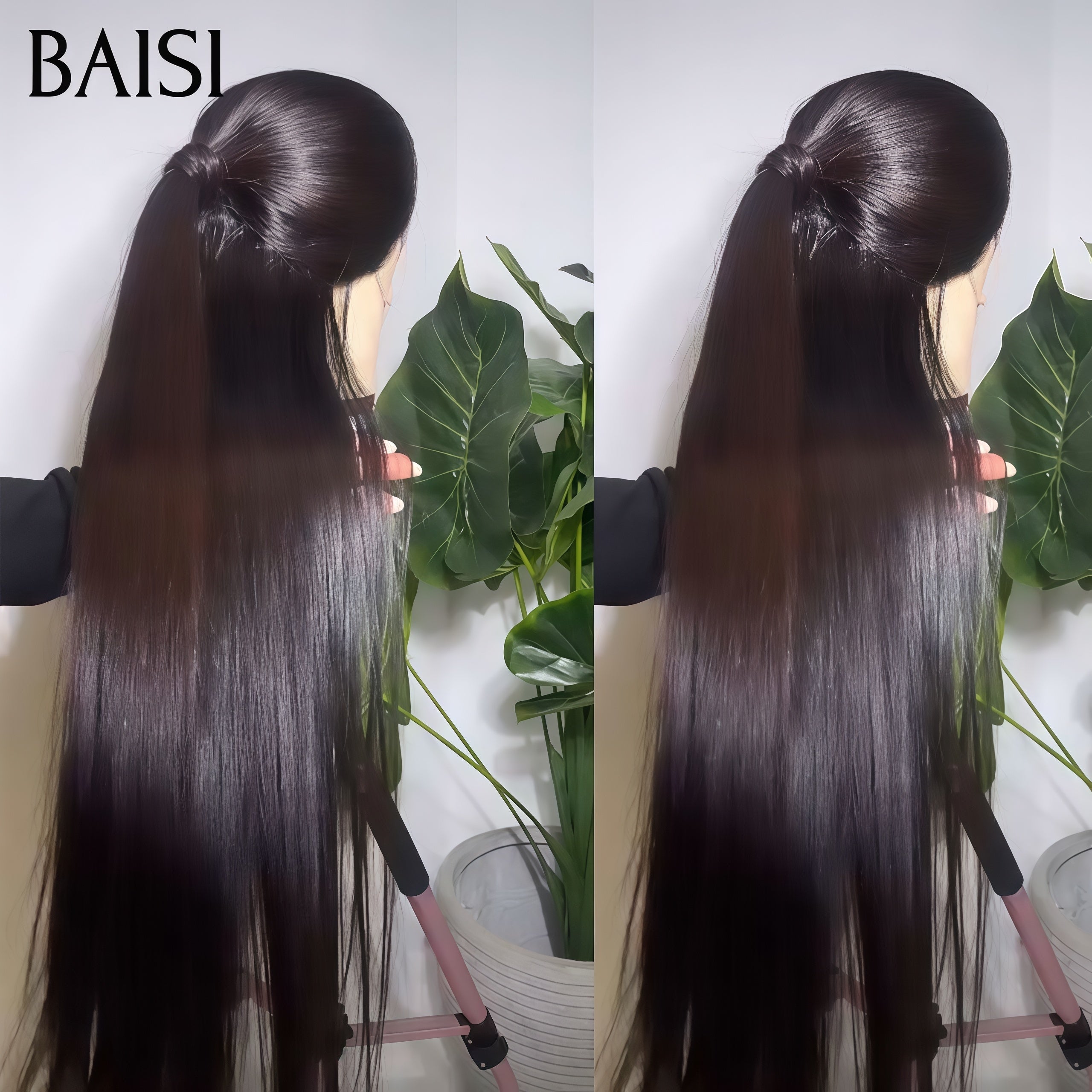 BAISI 13x4 Lace Frontale Perruque lisse 30 pouces 200€ NOIR En 100% Cheveux Humains