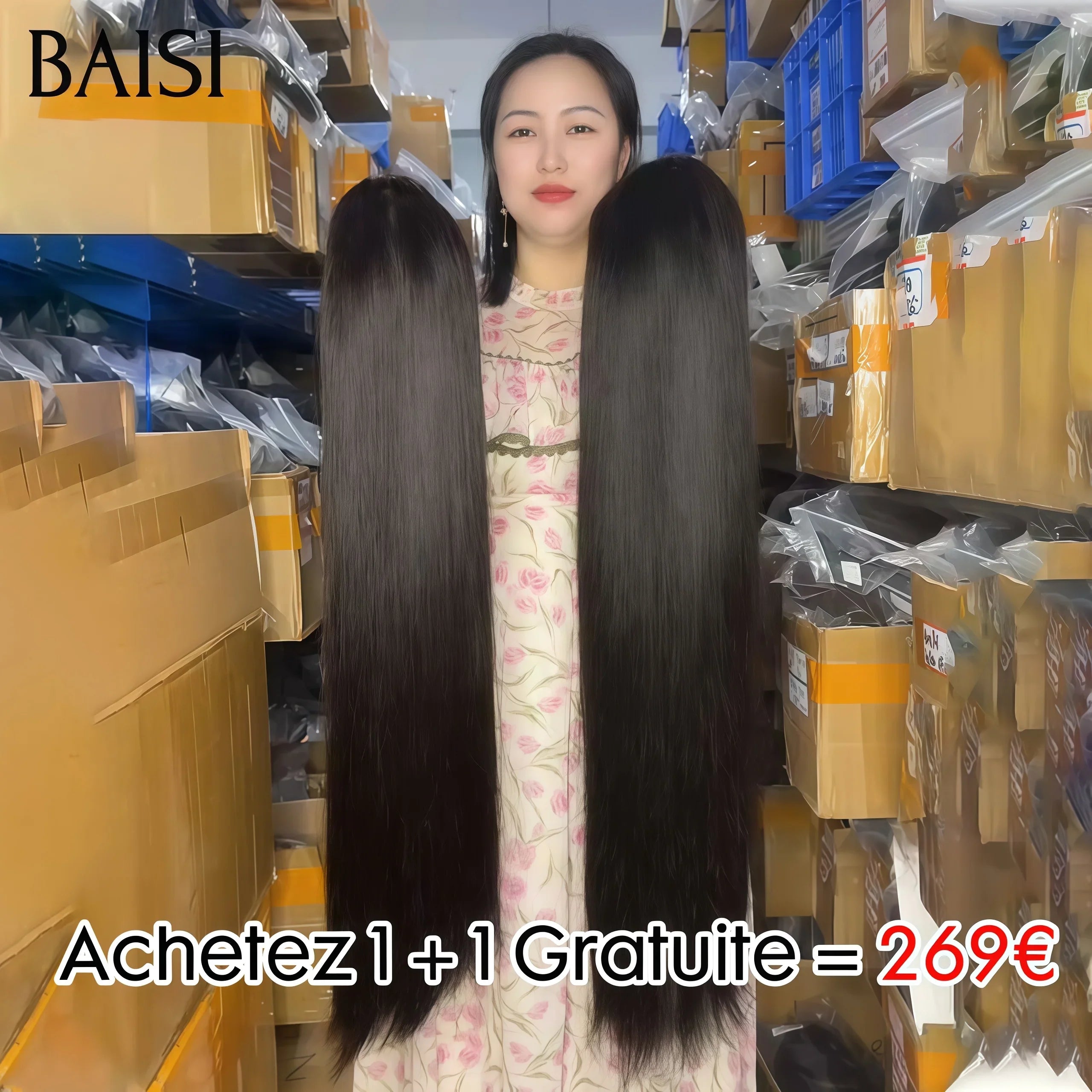 BAISI Achetez 1 + 1 Gratuite = 269€ 13X4 lace lisse 24 pouces ou 1 Acheté + 1 Gratuits = 249€ en 100% vrais cheveux humains