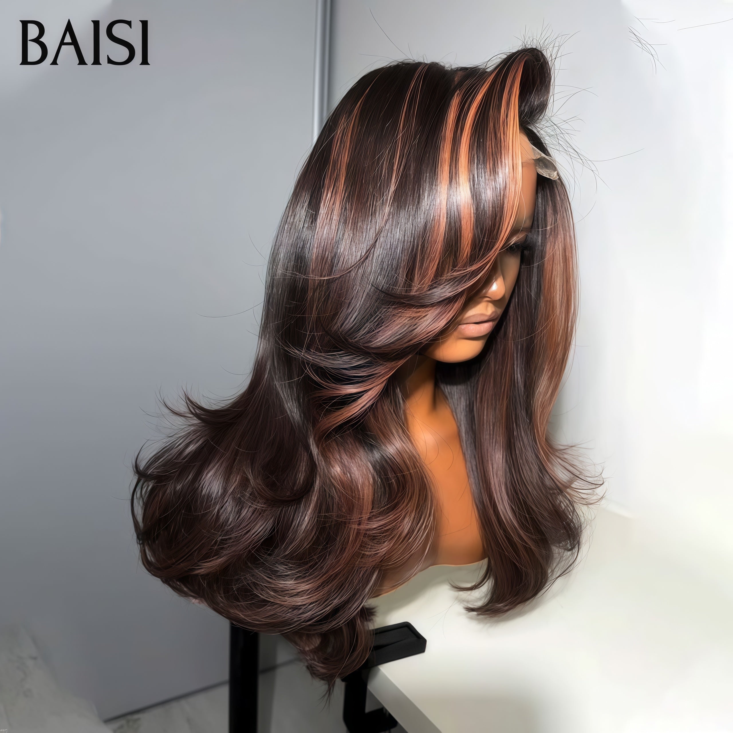 BAISI Nouvelle arrivée Perruque pour revendre 13x4 lace frontal Body wave 18 Pouces 99€ Marron Orange en 100% Cheveux Humains