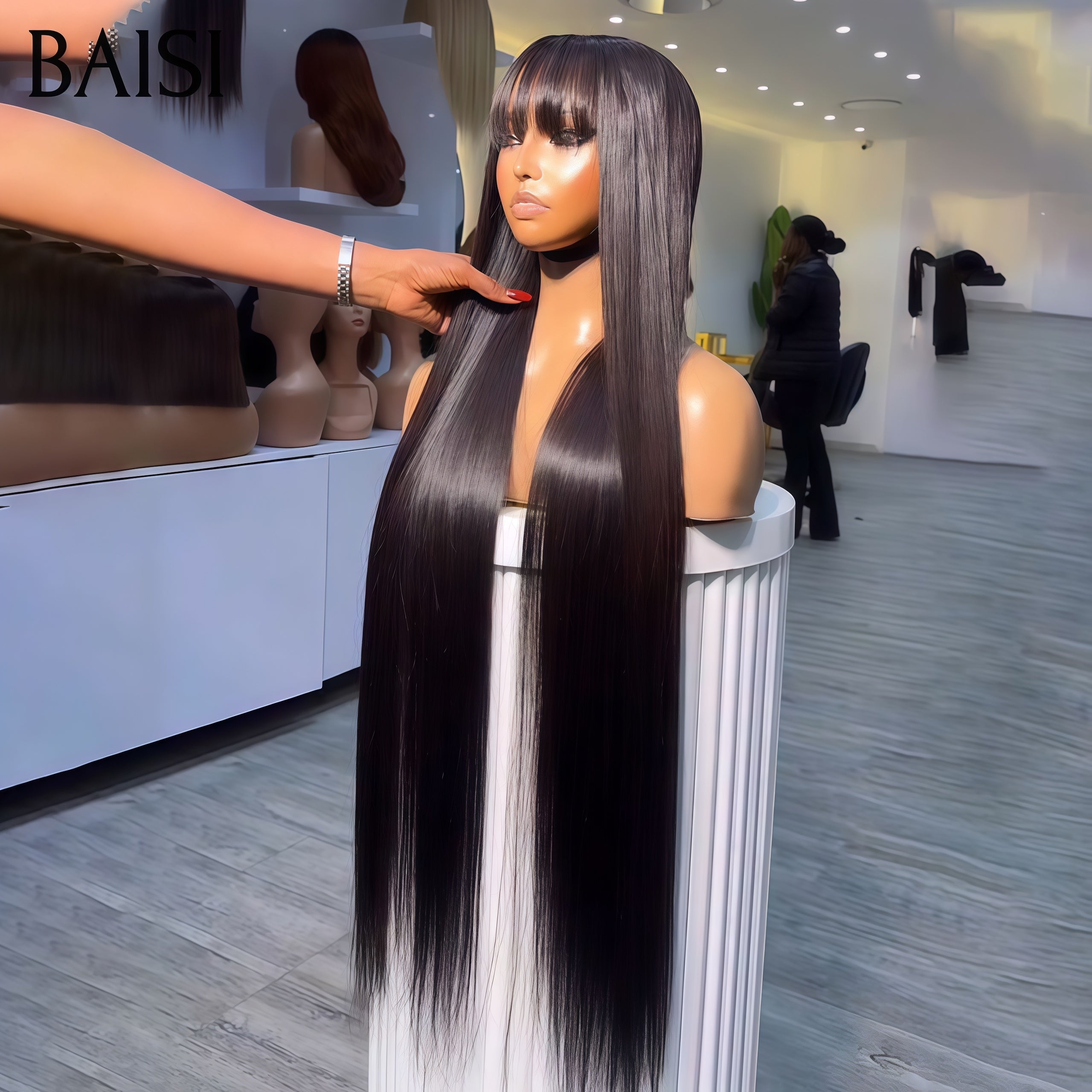 BAISI Parrucca PROMO BLACK FRIDAY Frontale Lace Liscia con Frangia Dritta di Alta Qualità, Spedizione Gratuita