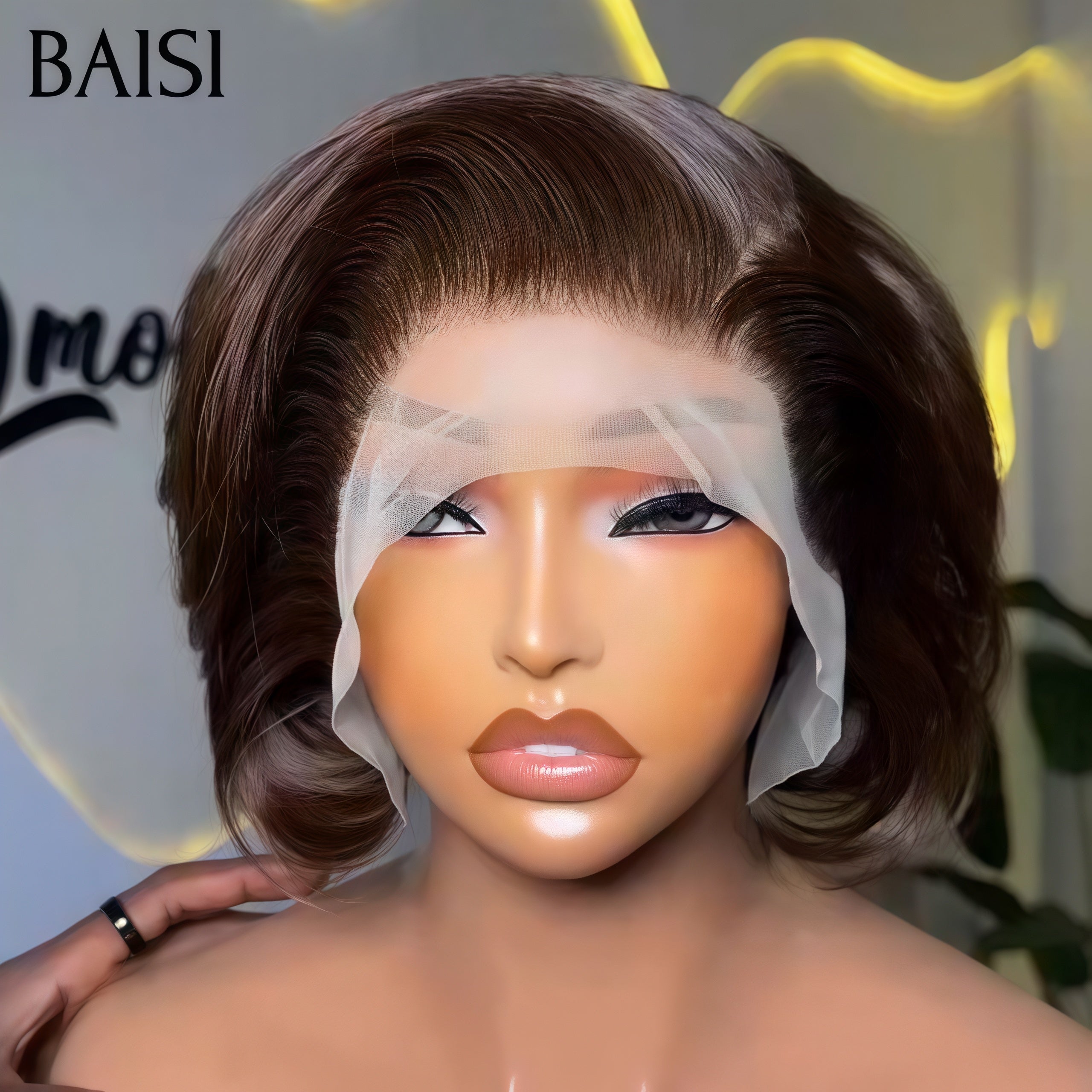 BAISI Grand Promo 55€ Perruque lace frontale pixie Lisse marron en 100% Vrais Cheveux Humains En Couleur FR20