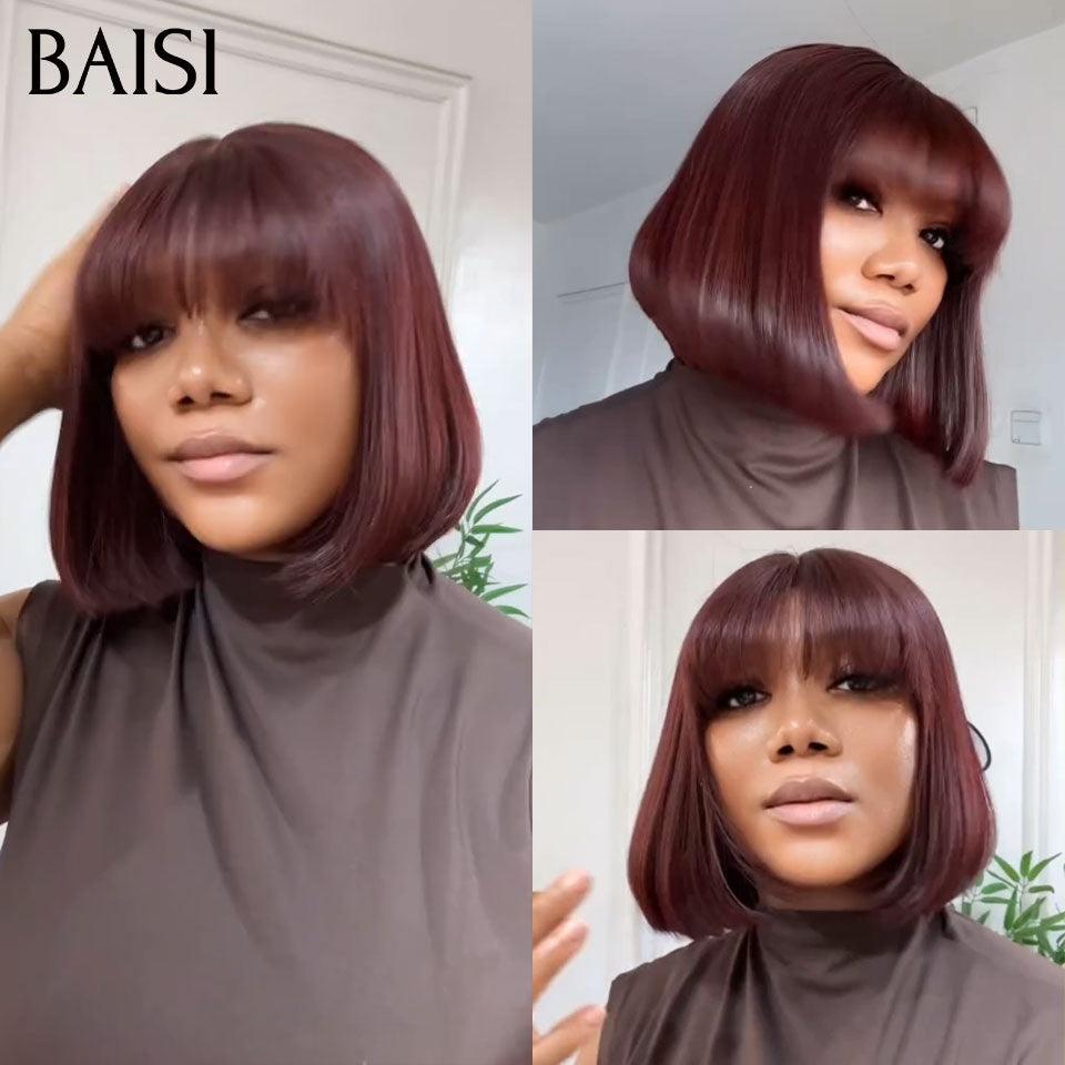 BAISI perruque Bob Lisse Avec Frange en 3 Couleurs Bordeaux Mixte NOIR ou Orange ou 99J# à moitié prix en 24H 76€ en 100% cheveux humains