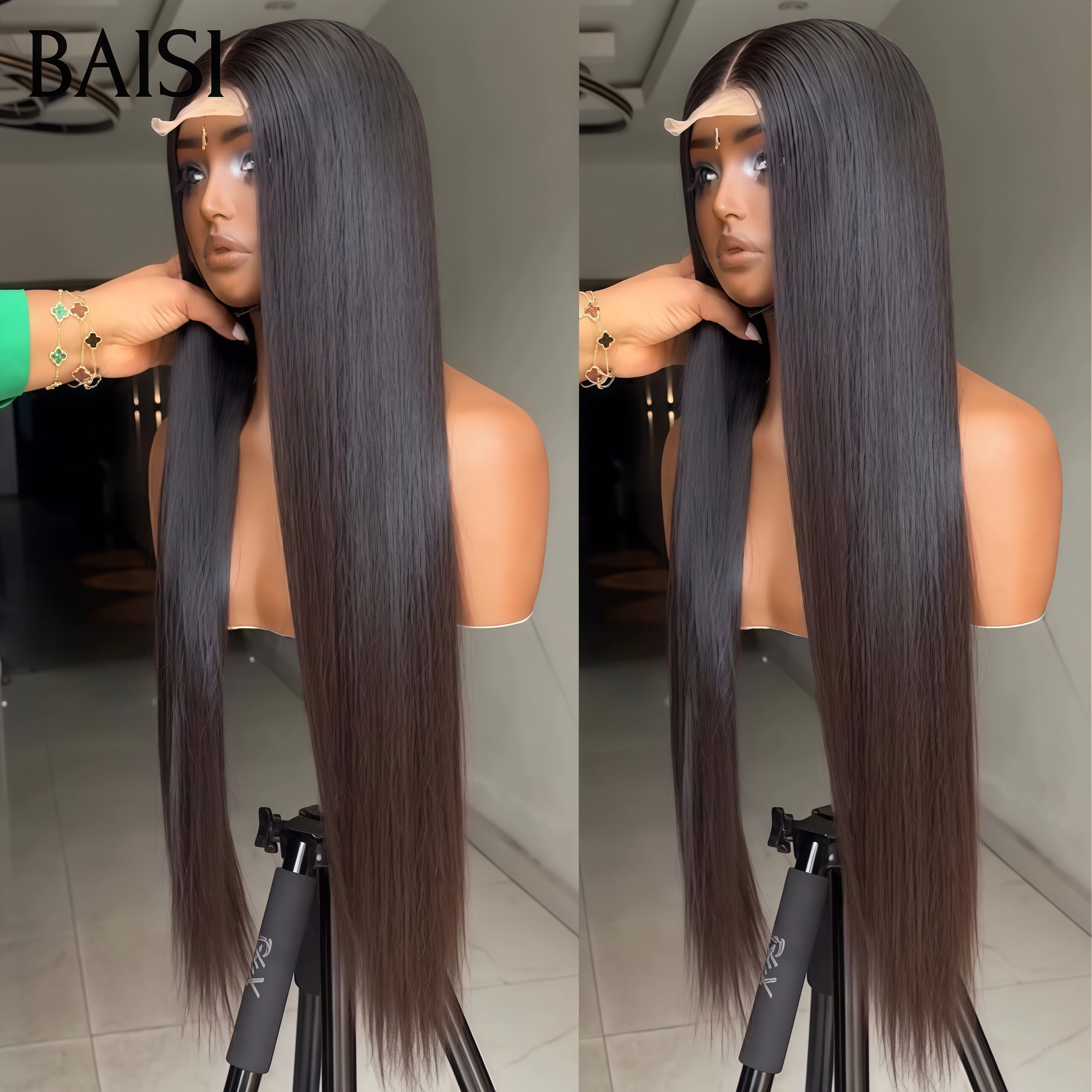 BAISI Promo Cadeaux Perruque 4X4 lace Lisse noir naturel 18 pouces + Fer gratuit 150€ VIP100