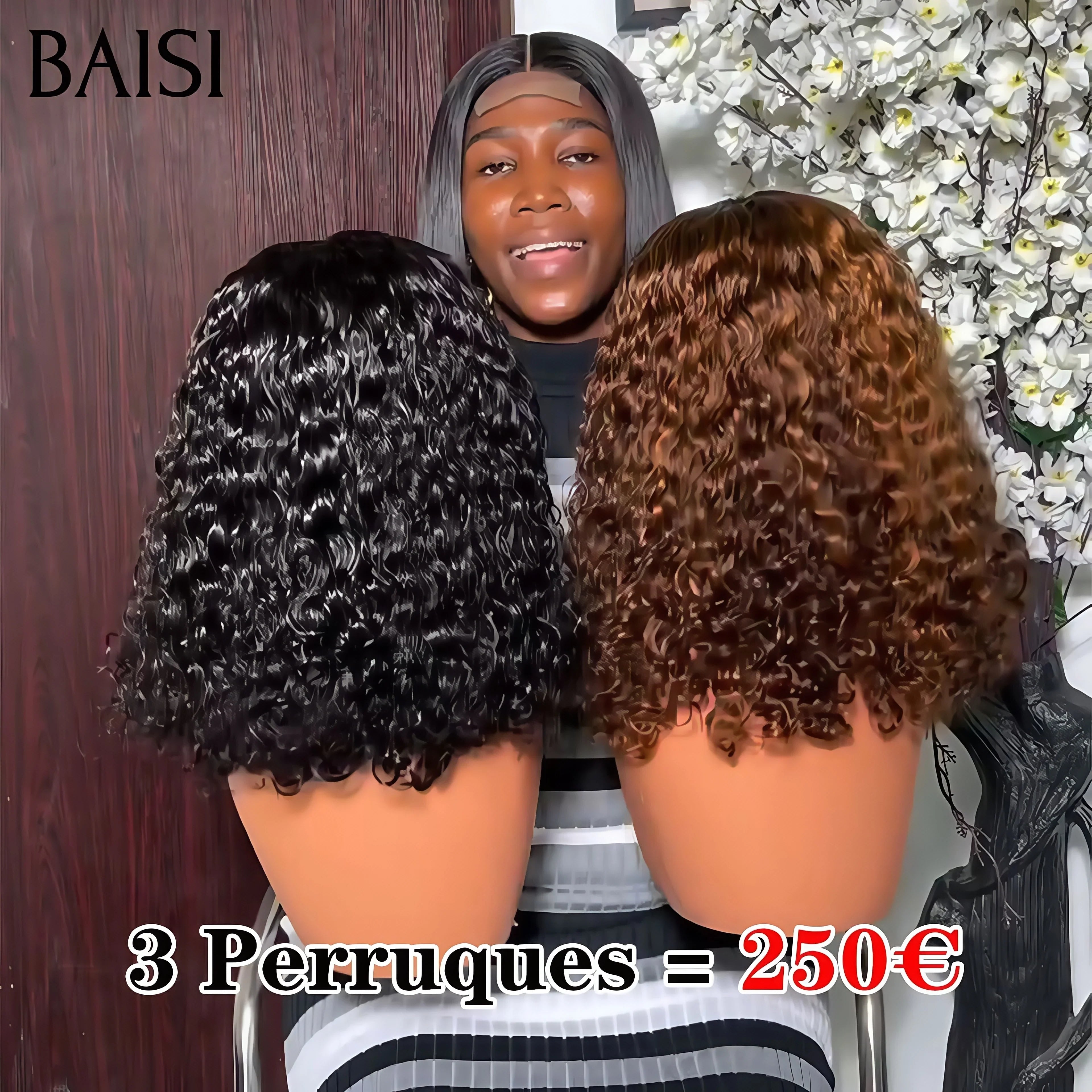 BAISI 4X4 lace Perruques 3 Perruques pour revendre 250€ 4X4 Lisse Bob en couleur NOIR et waterwave 1B#,4-30# 14 Pouces en 100% vrais cheveux humains BS65