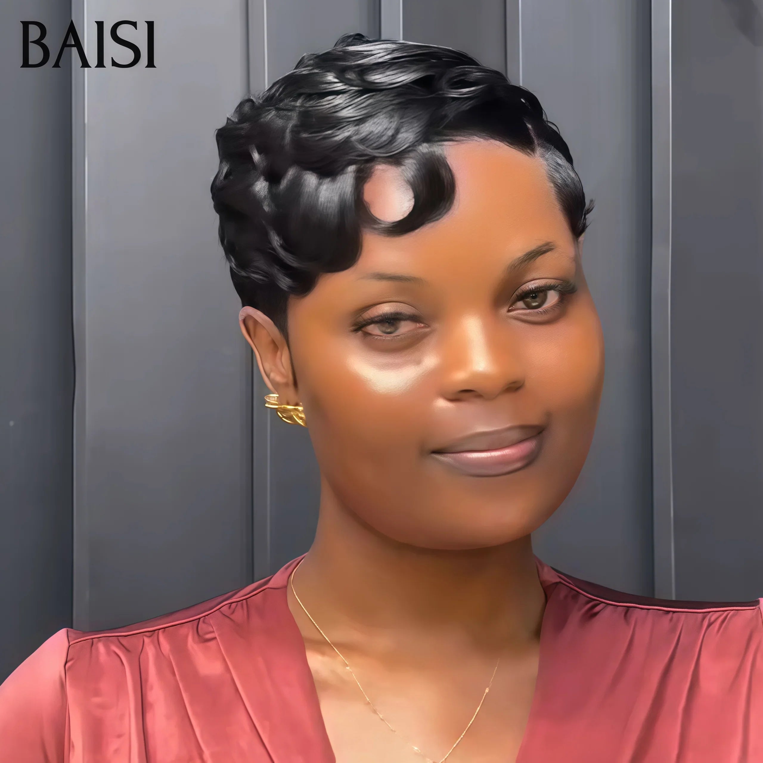 BAISI 13X4 lace frontal pixie finger wave NOIR 68€ ou Couleur 1B#30MIX mèche pixie frontale En 100% Cheveux Humains