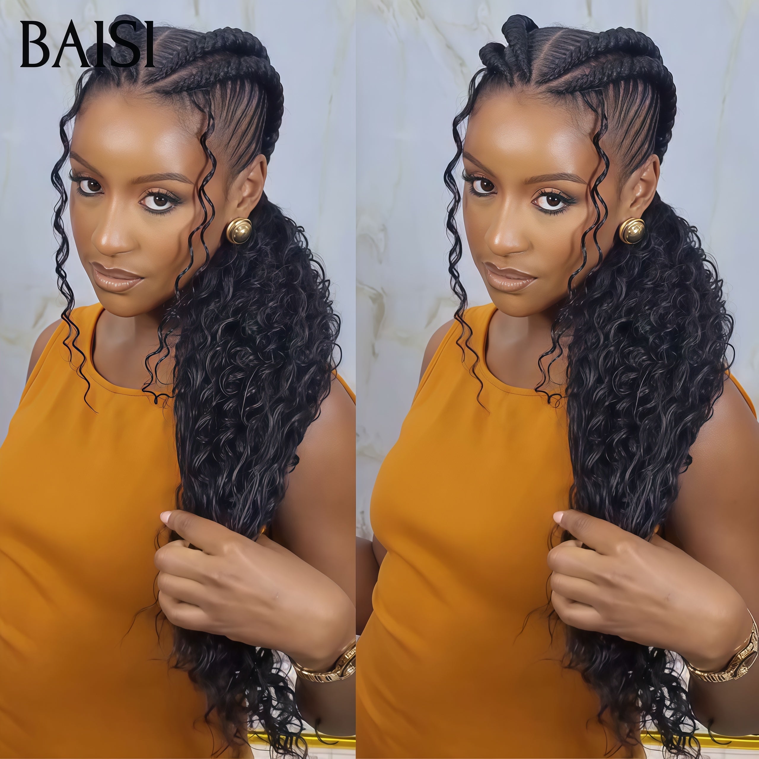 BAISI Perruque Full Lace avec Petite natte NOIR 189€ avec tresses 100% cheveux humains