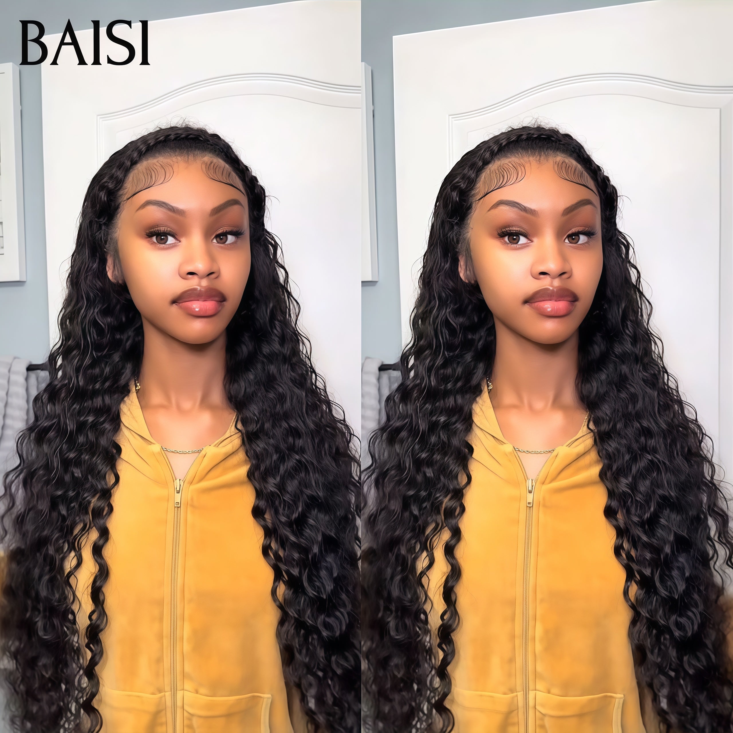 Parrucca BAISI 13x4 con ricciolo frontale rimbalzante 066C 18 pollici € 148 NERO Densità del 200% in capelli umani al 100% FR20