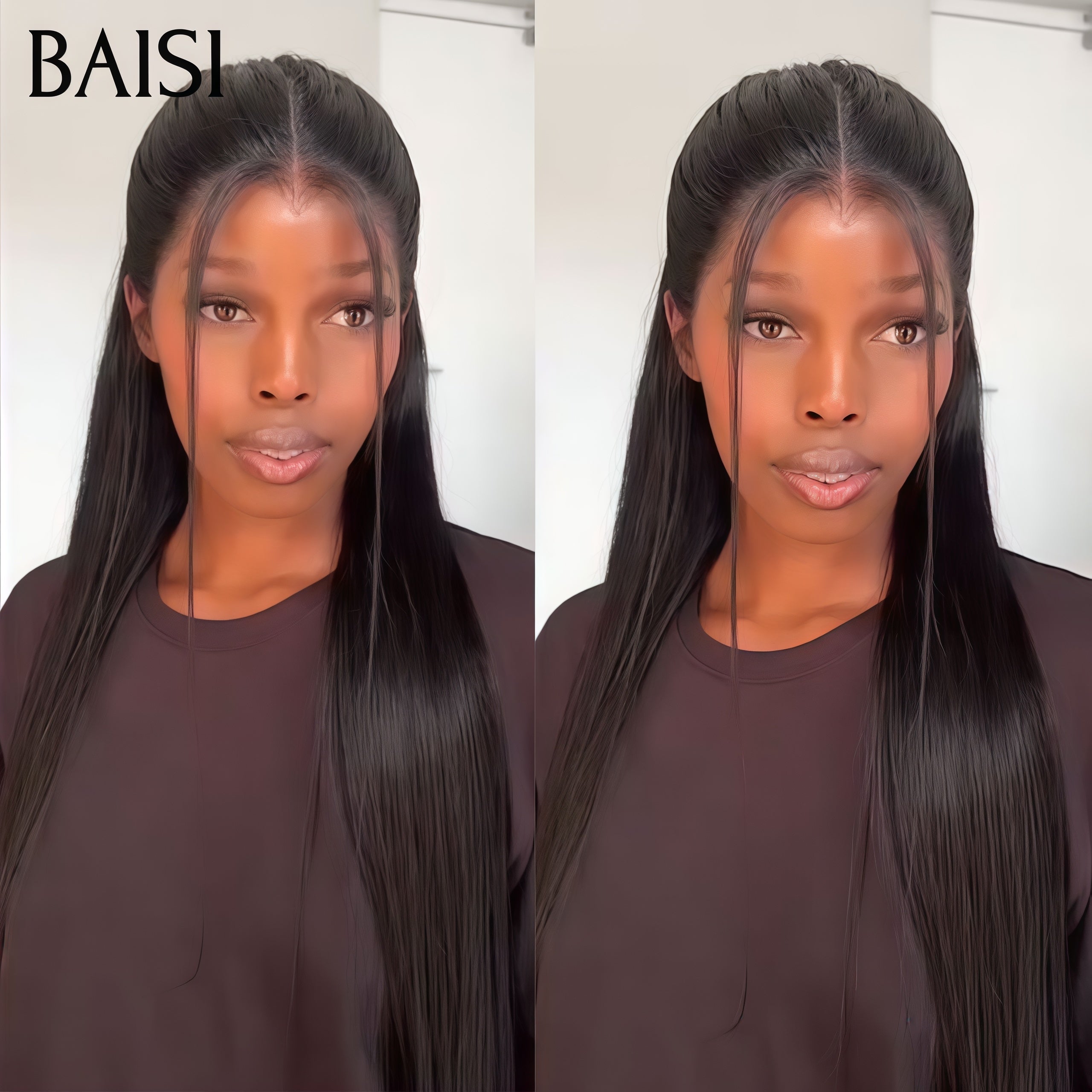 BAISI BLACK FRIDAY Bas Prix 100€ Perruque NOIR 1B Frontal Lace Lisse Straight Cheveux Humains