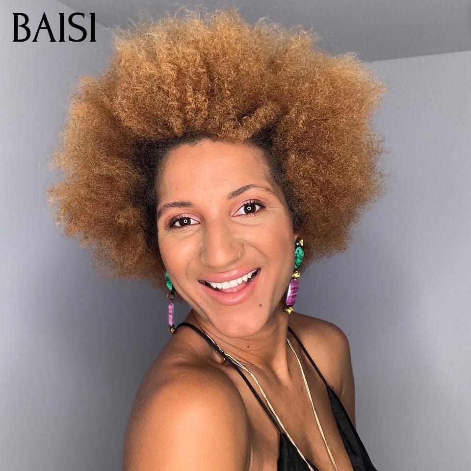 BAISI 13x4 lace frontal Perruque bob Afro Curl bouclé partout 1BT30# en 100% cheveux humains FR20