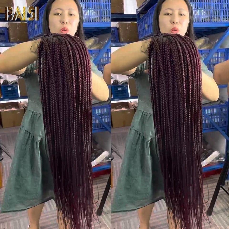 BAISI Full lace wigs two colors braids red-pink black two sides two colors fashionable synthetic hair