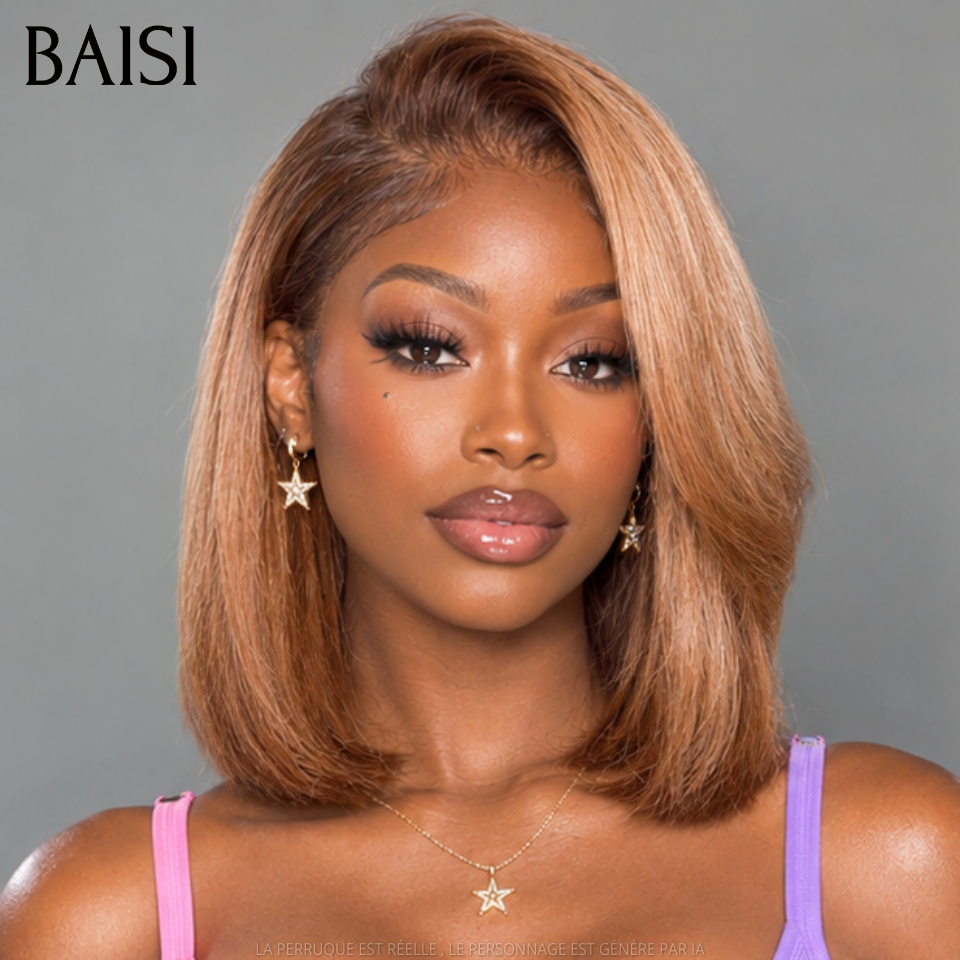 BAISI 13X4 Perruque 10P Bob Lisse 1BT33# Pré-plucked Pas Besoin de Colle en 100% Raw Hair Lace déjà couper